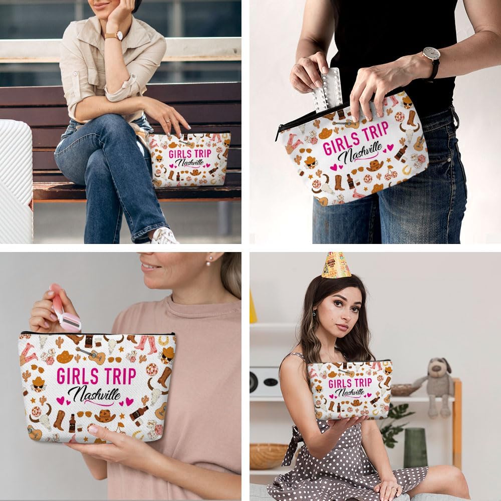 Nashville Girls Trip Makeup Bag, Nashville Souvenir Nashville Lovers Gift Nashville Travel Vacation Cosmetic Bag for Women Sister Girls Weekend Birthday Christmas Bachelorette Party Friendship Gifts