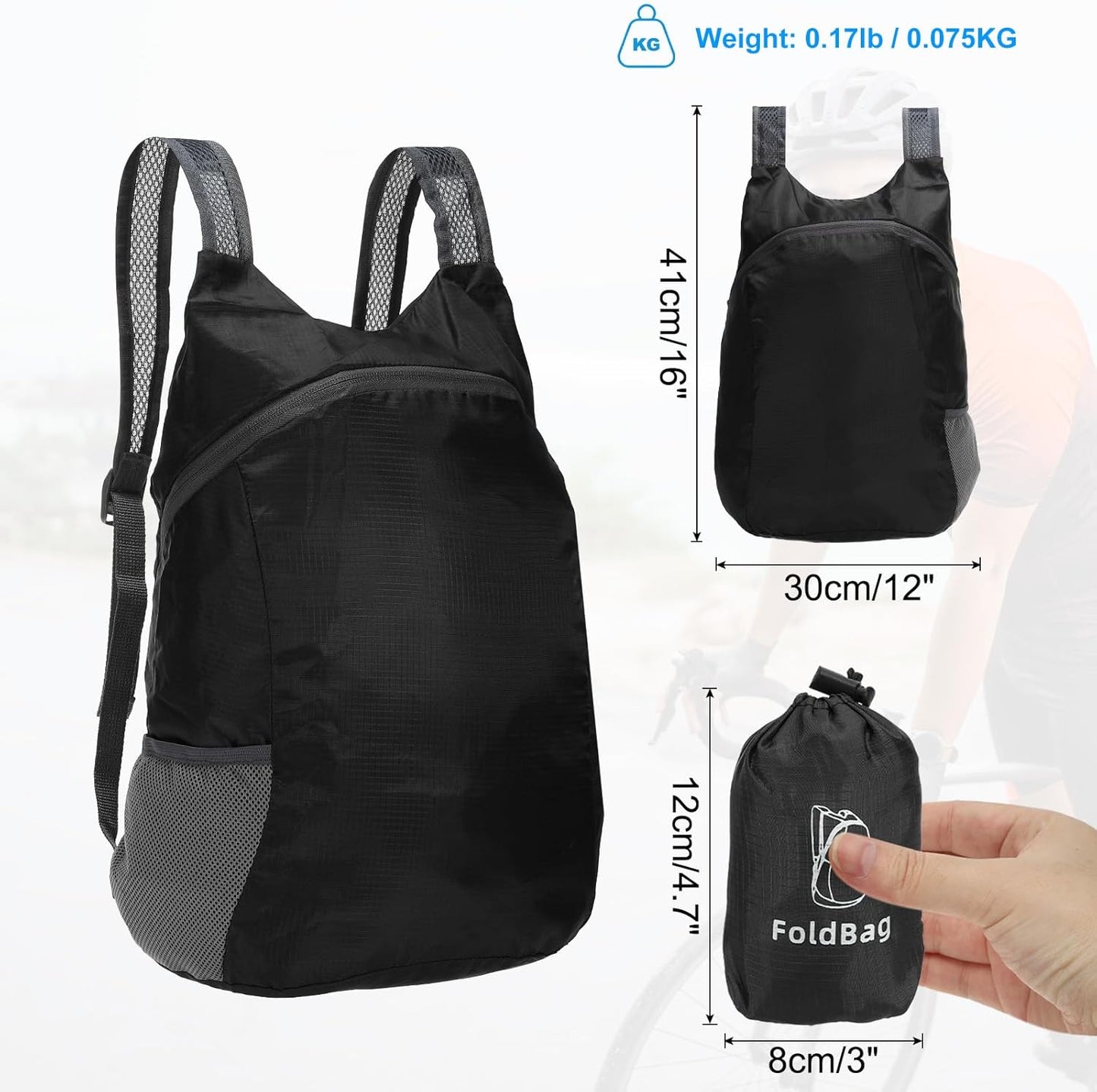 PATIKIL Hiking Backpack, 15L-20L Packable Lightweight Backpack Daypack Small Foldable Outdoor Camping Cycling Backpacking Shoulder Bag, Black