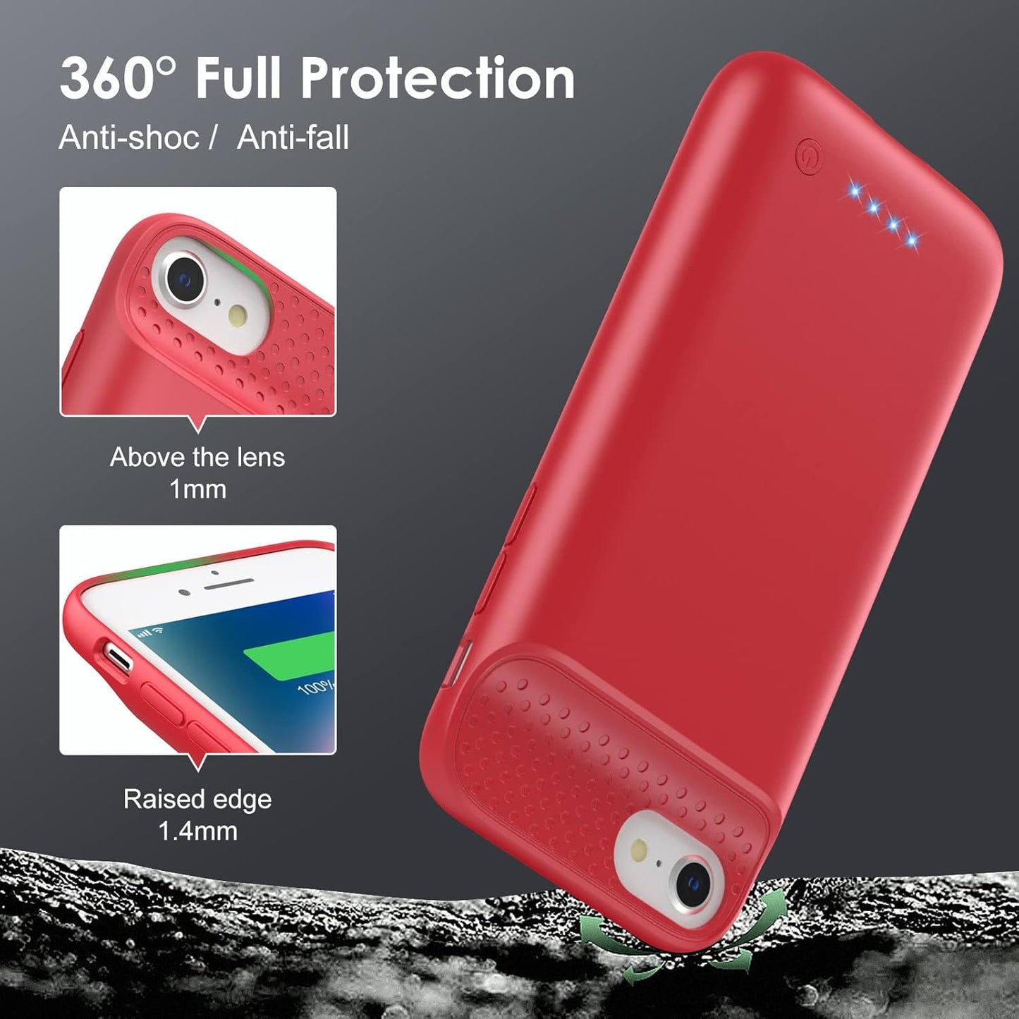 Battery Case for iPhone 6/6s/7/8/SE(2022/2020)(6.1 Inch), [2024 Upgraded] Ultra-Slim 7000mAh Portable Extended Charging Case Cover for iPhone 8, iPhone 7, iPhone 6/6s, iPhone SE Charger Case (Red)