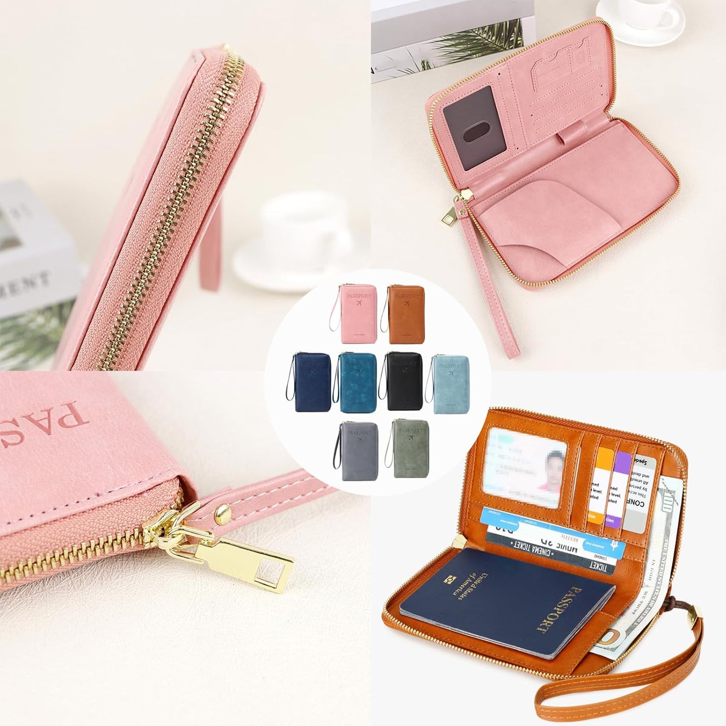 Similarbe RFID Passport Wallet,Similarbe Multi-Functional RFID Passport Wallet,Travel Wallet for Women Men - ID Card Organizer with Anti-Theft,Slim Leather Cover for Credit Cards,Cash (H)