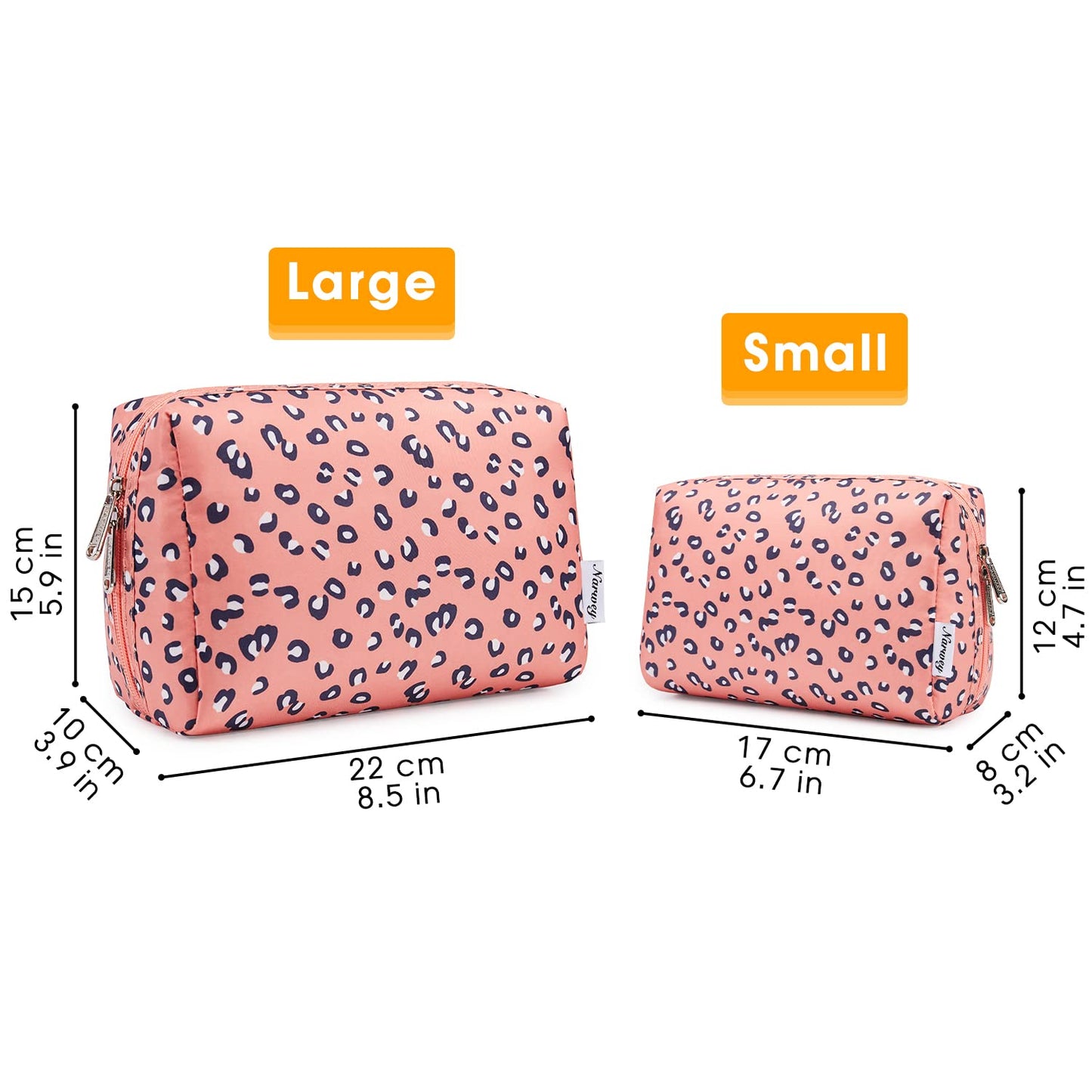Narwey Cute Cheetah Makeup Bag Travel Cosmetic Bag Organizer Toiletry Bag Make Up Bags with Compartments for Women Girls (Large, Leopard)