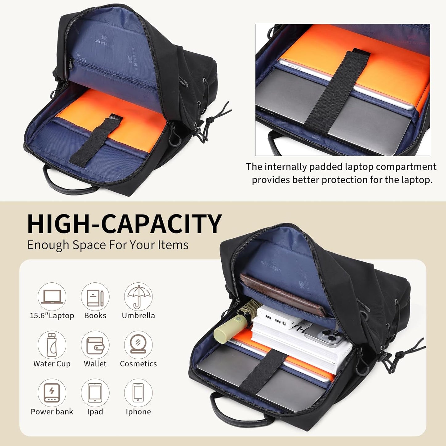 DUSLANG 15.6 Inch Laptop backpack for Men and Women, Anti theft Laptop backpack with USB Charging Port for College, Business, Black