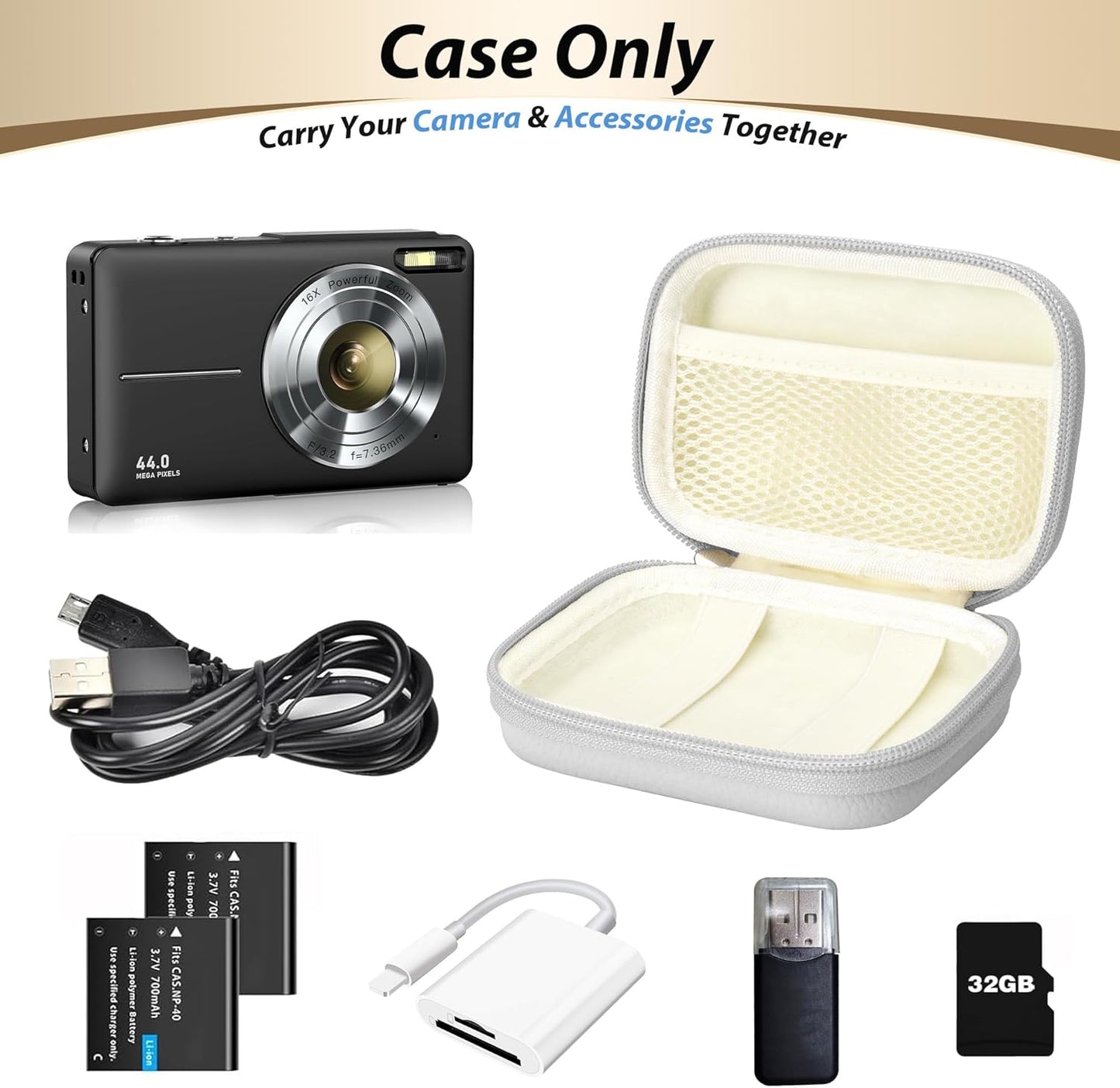 Digital Camera Case for CAMKORY, KODAK PIXPRO FZ45/FZ55, Canon IXUS 285 HS, Lecran, Small Travel Compact Camera Holder with Mesh Pocket for Accessories SD Card (Grey)