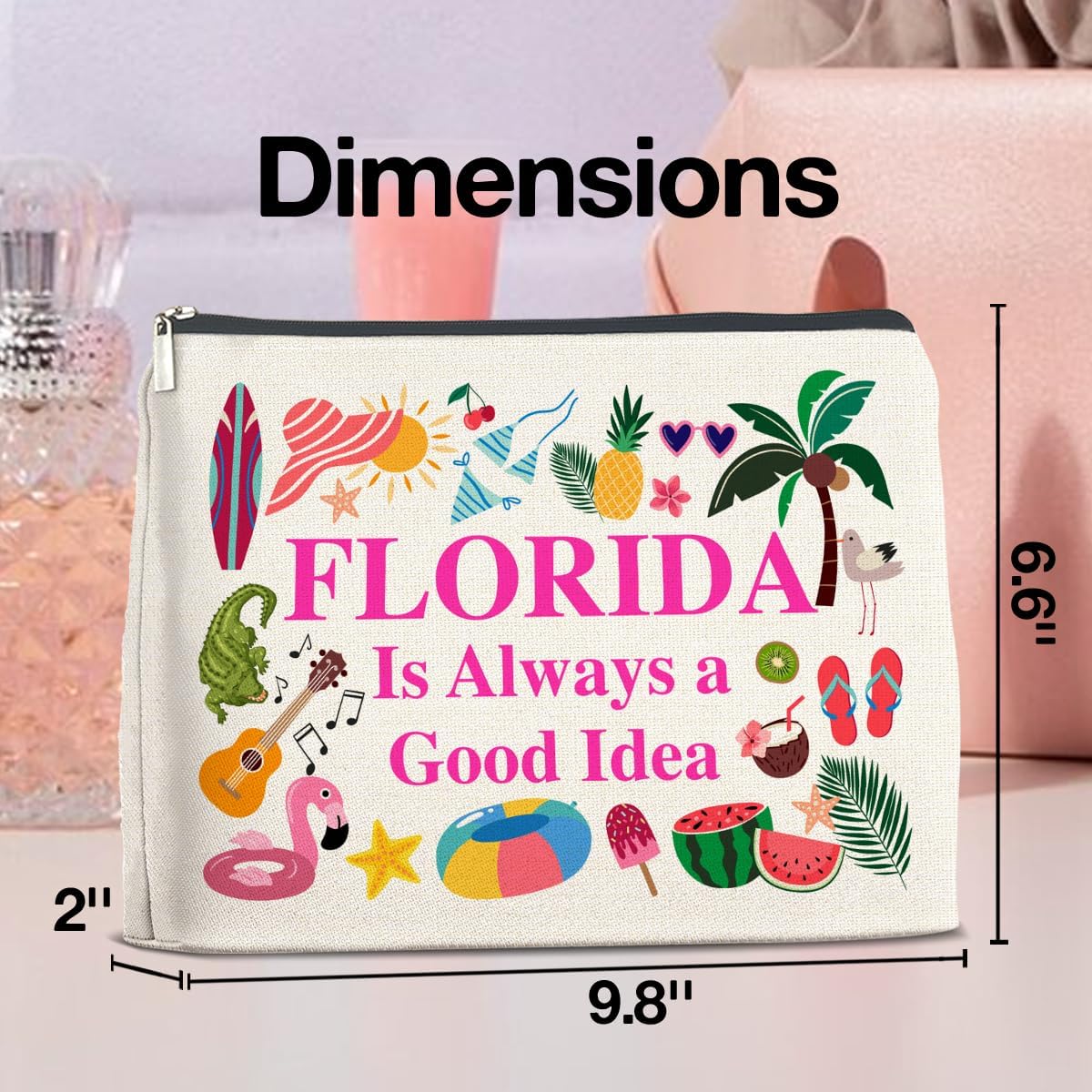 Florida Travel Cosmetic Bag, Multicolor, Waterproof Polyester, Zipper Closure, Adult Women's Travel