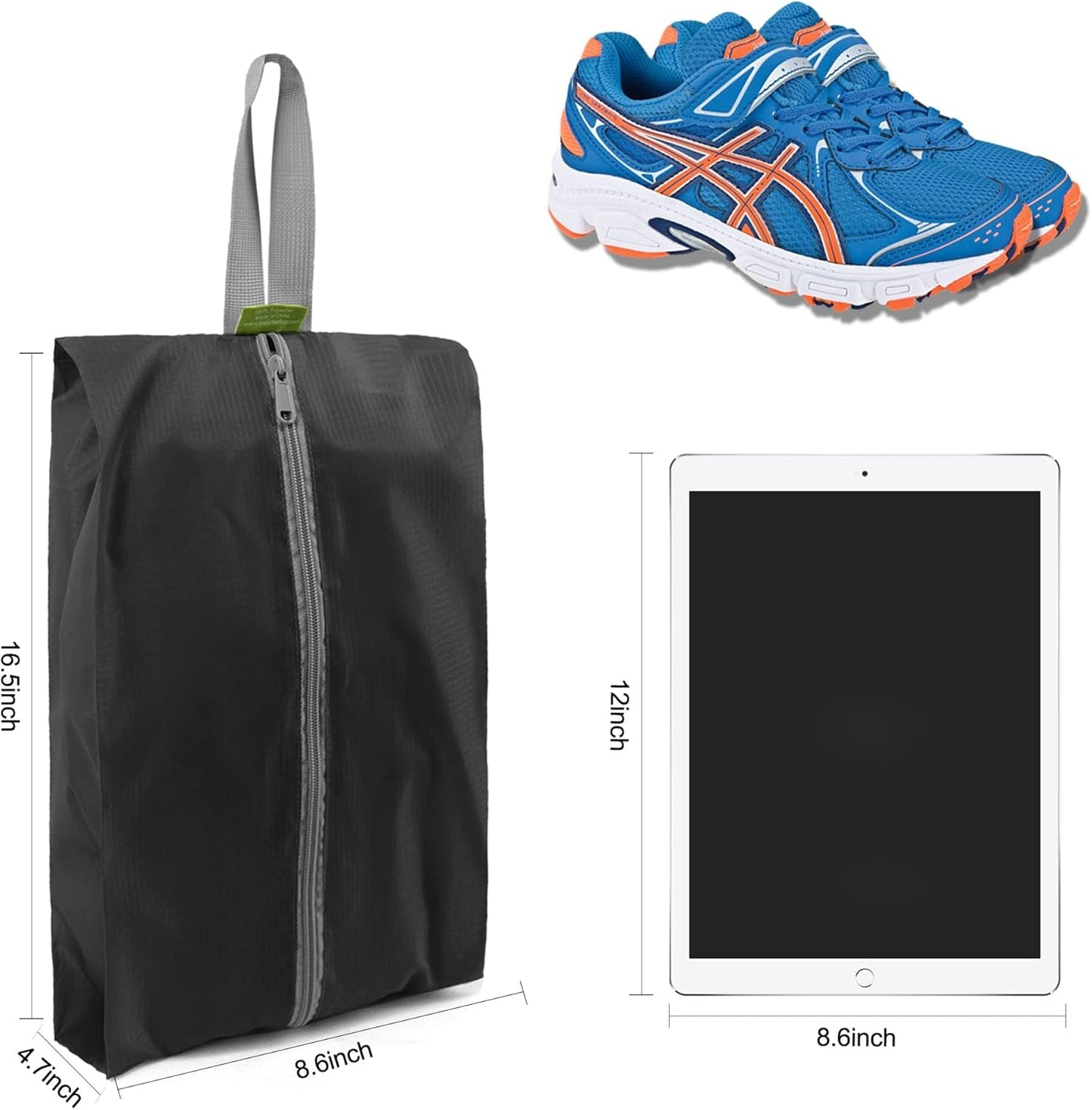 BeeGreen Black Grey Shoe Organizer Set - 6 Pack Shoe Bags For Travel with Zipper Closure and