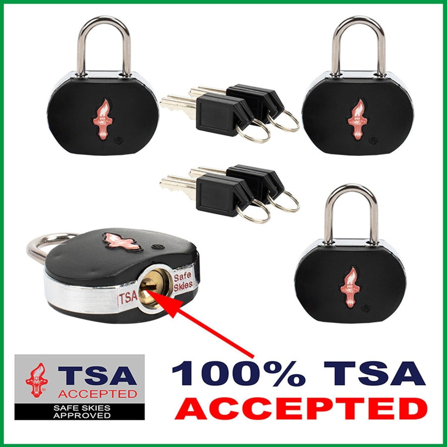 4-Pack Black TSA Approved Luggage Lock for Suitcases, Carry-On Bags, Backpacks & Laptop Cases