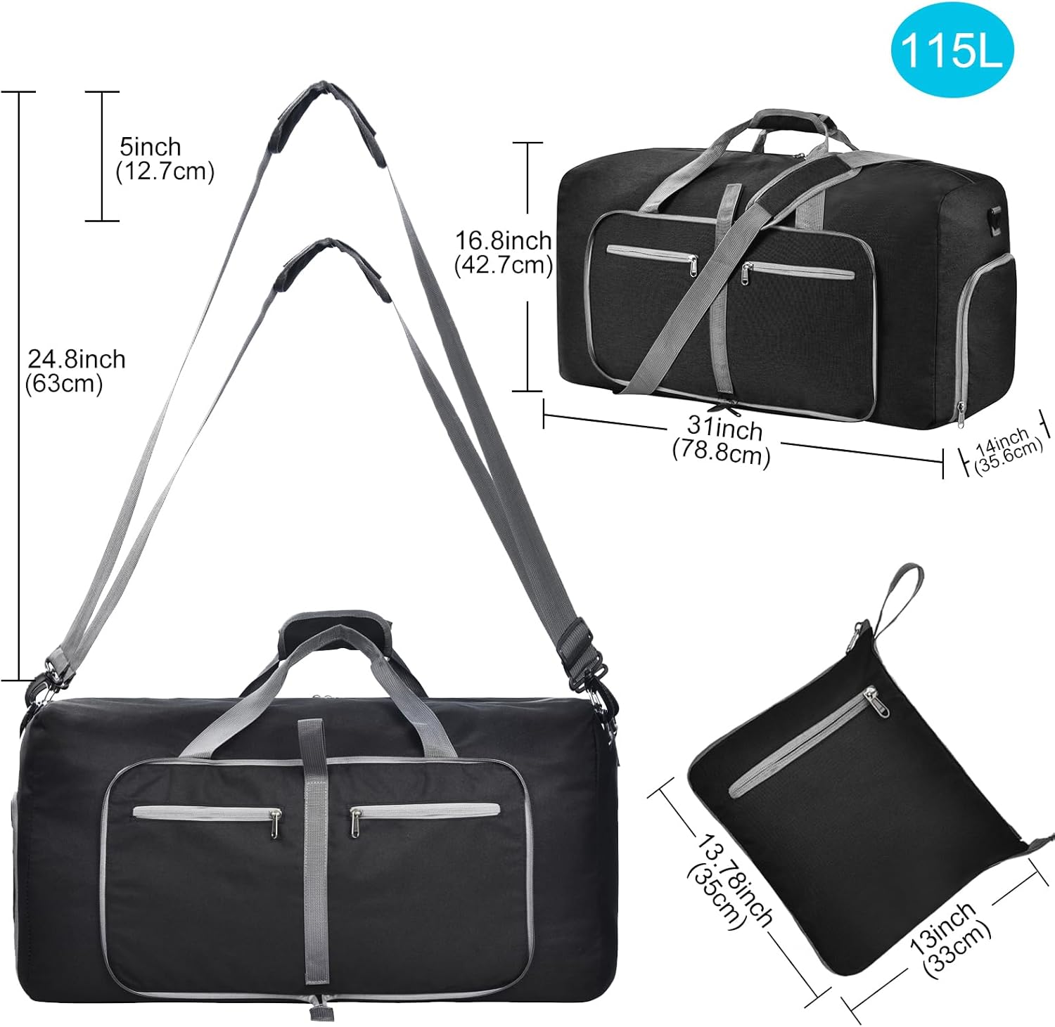 Felipe Varela Duffle Bag with Shoes Compartment and Adjustable Strap,Foldable Travel Duffel Bags