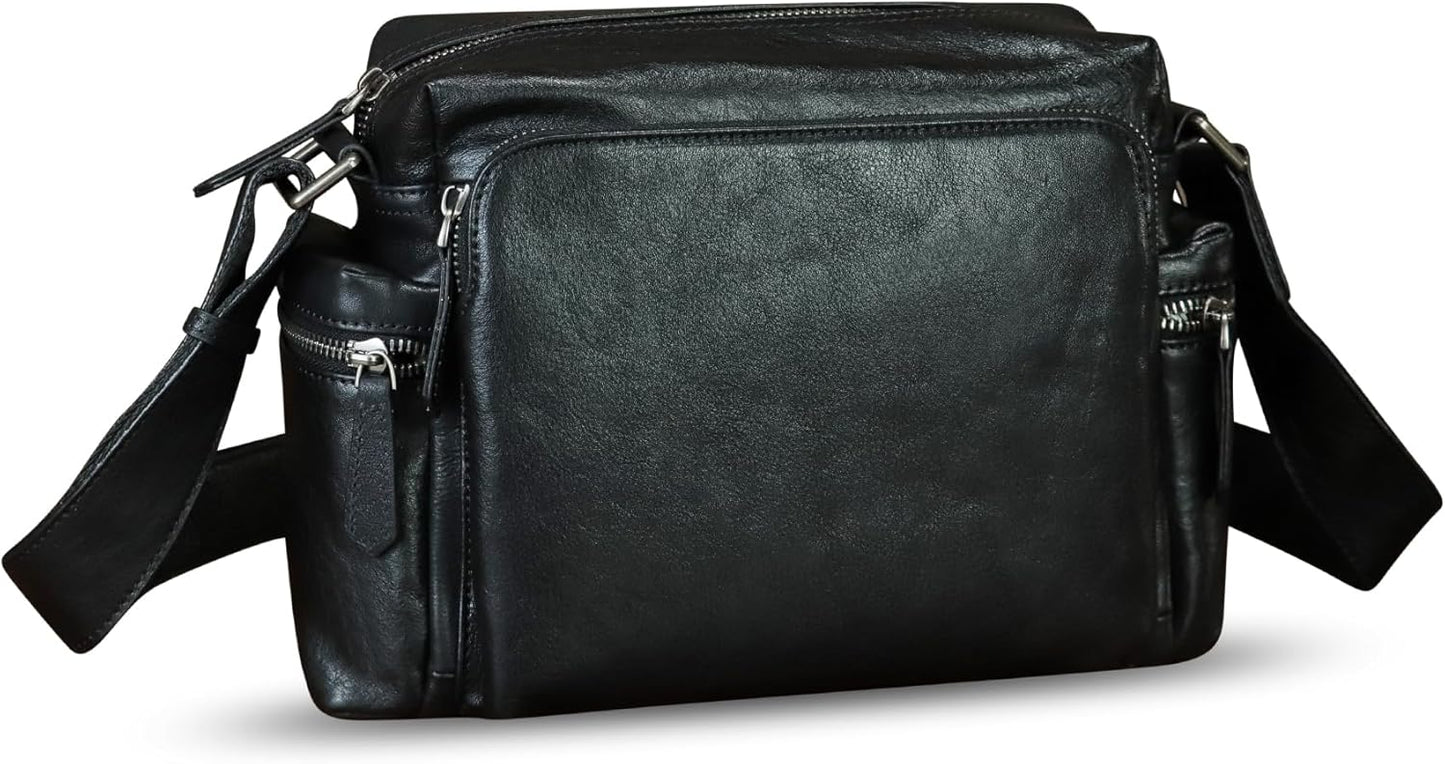 IVTG Genuine Leather Purse and Messenger Bag for Men Fashion Leather Shoulder Bag Briefcase Satchel Crossbody Bags Strap