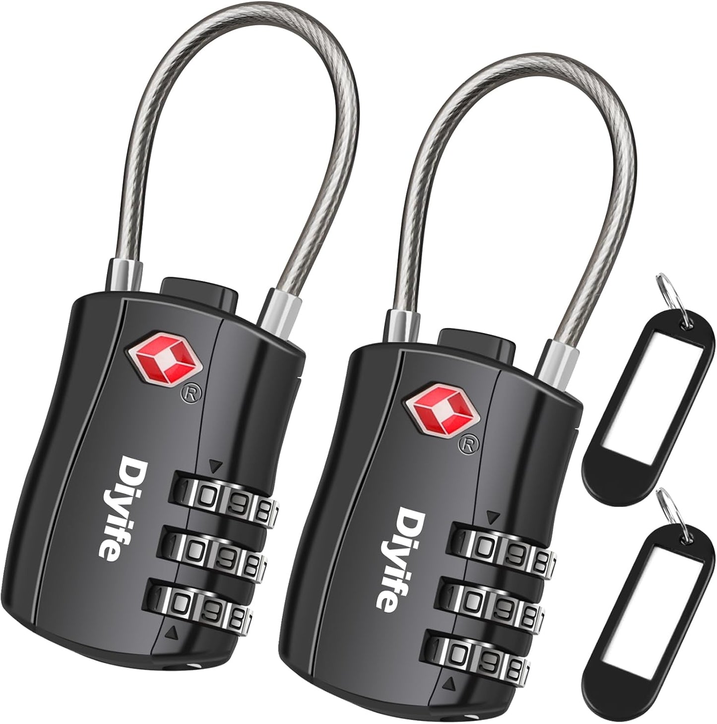 TSA Luggage Locks, [ Zinc Alloy Version][2 Pcs] Diyife TSA Approved Luggage Lock 3-Digit Re-settable Combination Lock, Code Lock for Travel Suitcase Luggage Bag Lockers (Black)