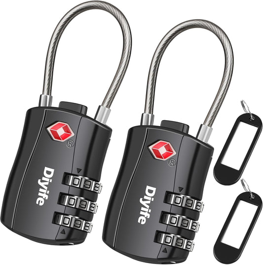 TSA Luggage Locks, [ Zinc Alloy Version][2 Pcs] Diyife TSA Approved Luggage Lock 3-Digit Re-settable Combination Lock, Code Lock for Travel Suitcase Luggage Bag Lockers (Black)