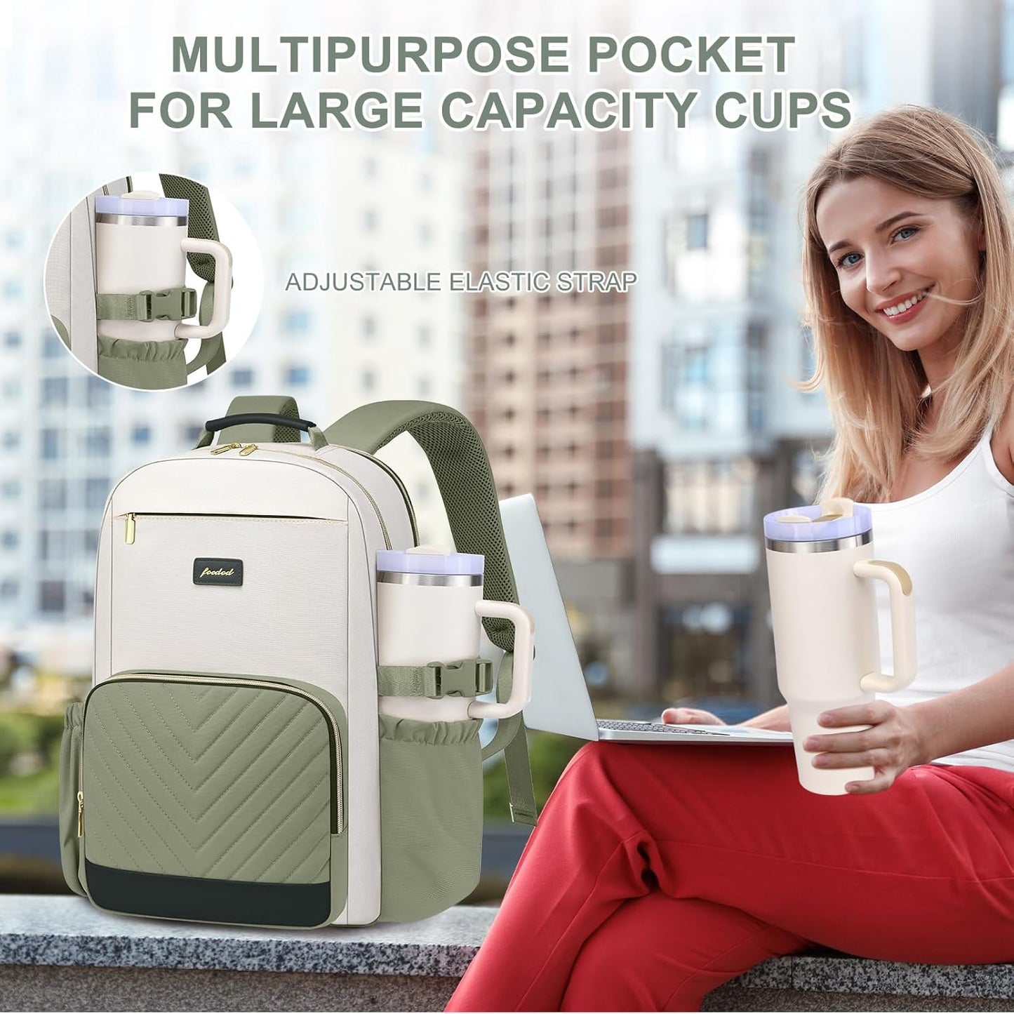 Laptop Backpack for Women Bookbag: 17 inch Work School Backpacks with Pouch Pocket for Large Capacity Cup & USB Charger College Book Bag Travel Business Nurse Teacher Bookbags Anti-theft Back Pack