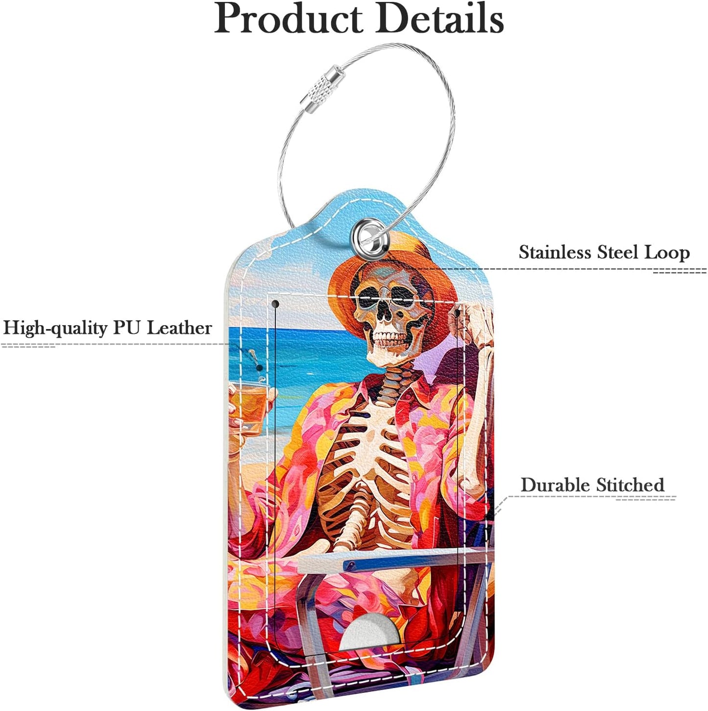 Luggage Tags for Suitcase, 2 Pack PU Leather Travel Cruise Luggage Tag with Privacy Flap, Name ID Label and Metal Loop for Women Men Girls Suitcase Baggage Bag Backpack, Holiday Skull