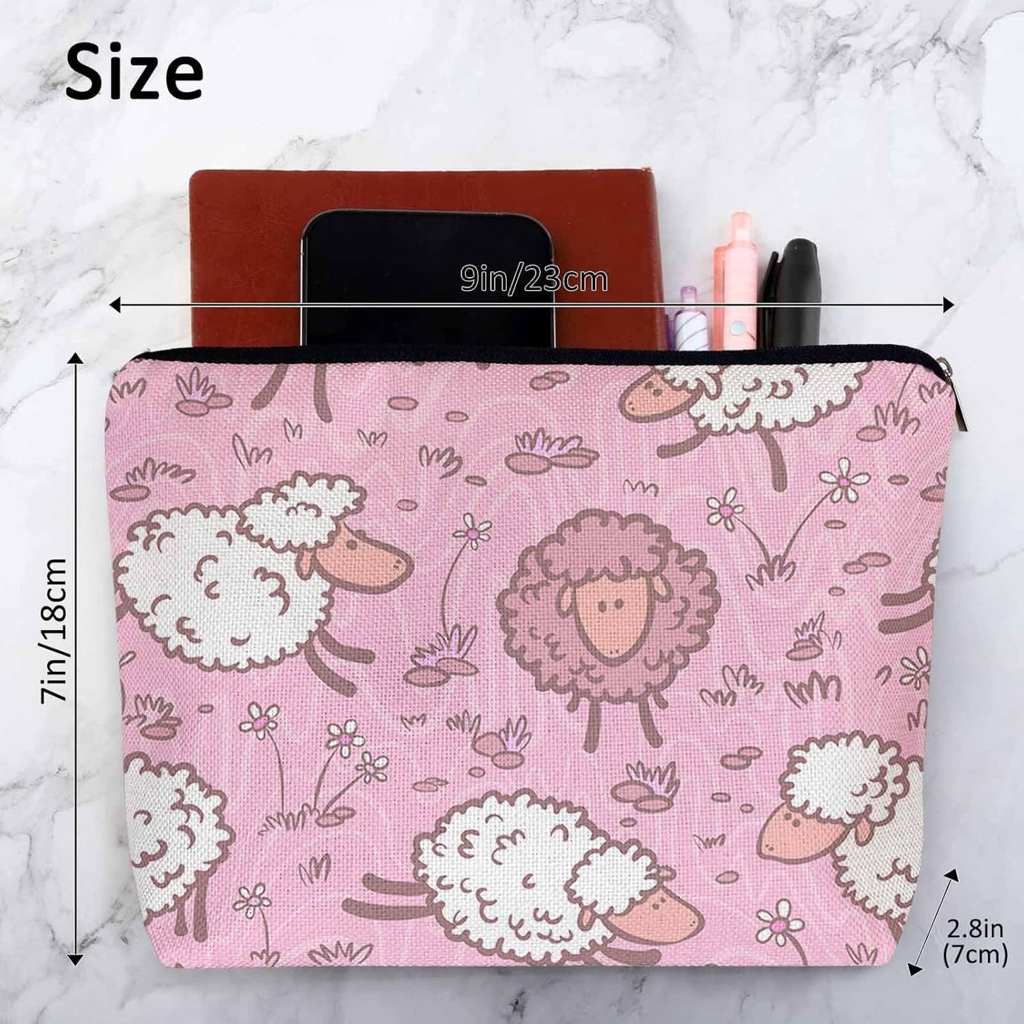 Makeup Bag For Purse Sheep, Farm Animal Weed Flower Sheep Cosmetic Bags For Women With Zipper Travel Toiletry Pouch Makeup Bags Makeup Organizers Purse For Toiletries Cosmetics