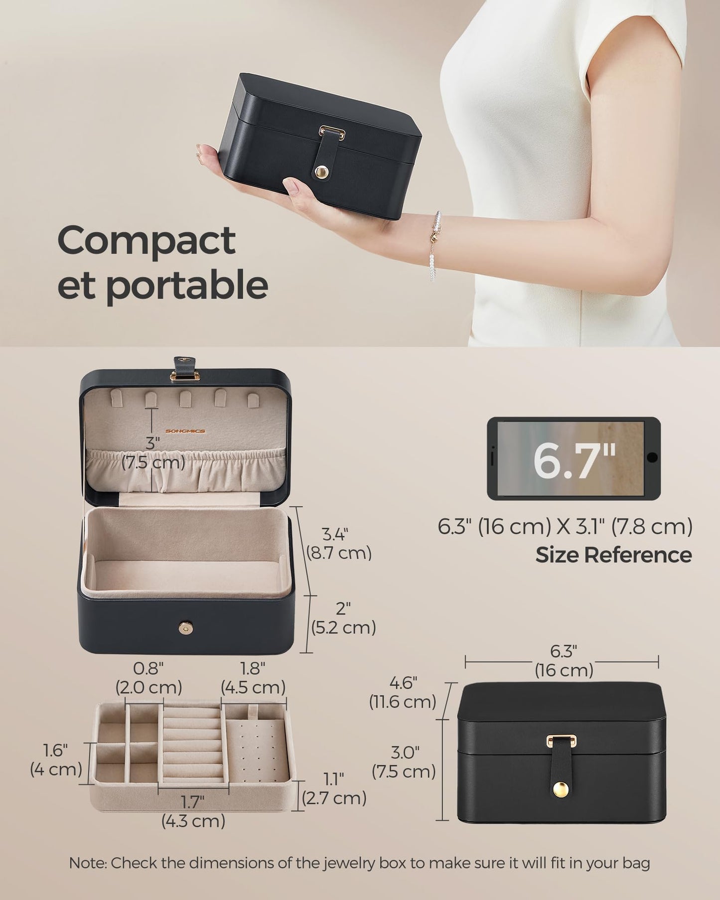 SONGMICS Travel Jewelry Organizer, 2-Layer Portable Jewelry Box Case