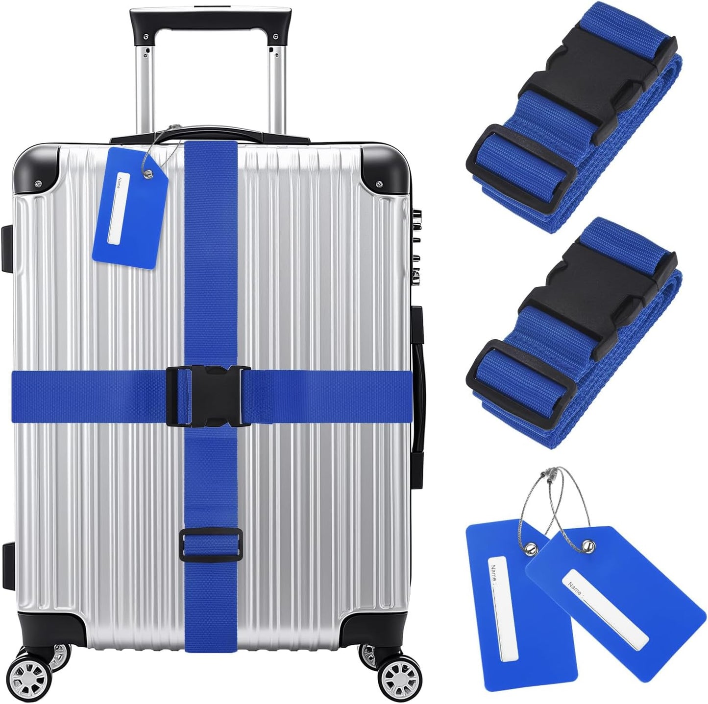 2-Sets Luggage Straps TSA Approved, Travel Straps for Luggage Suitcase Tags Set, Adjustable Suitcase Belt [Dark Blue]