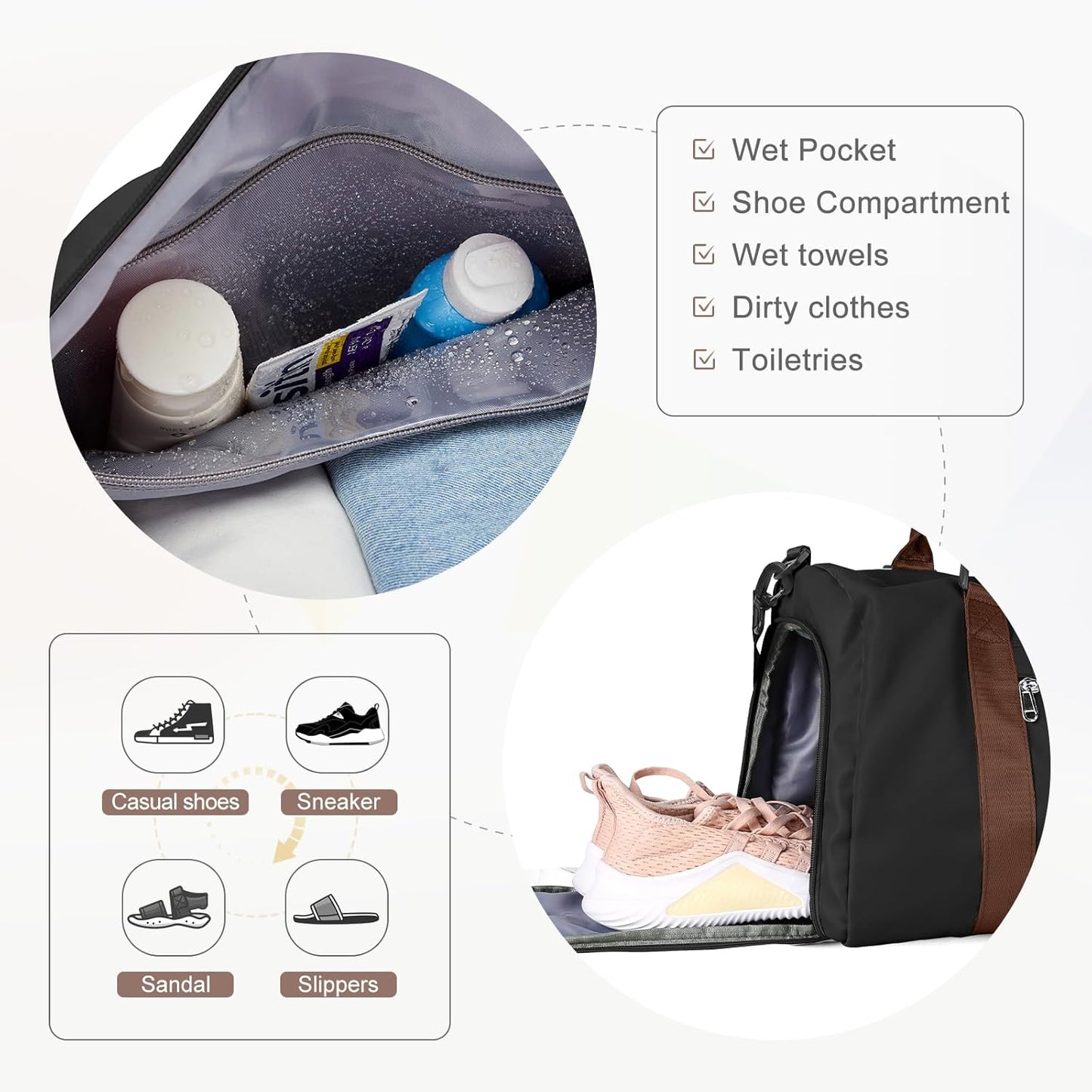 Gym Bag for Women with Shoes Compartment,Small Duffel Bag Sport bag with Toiletry Bag Overnight