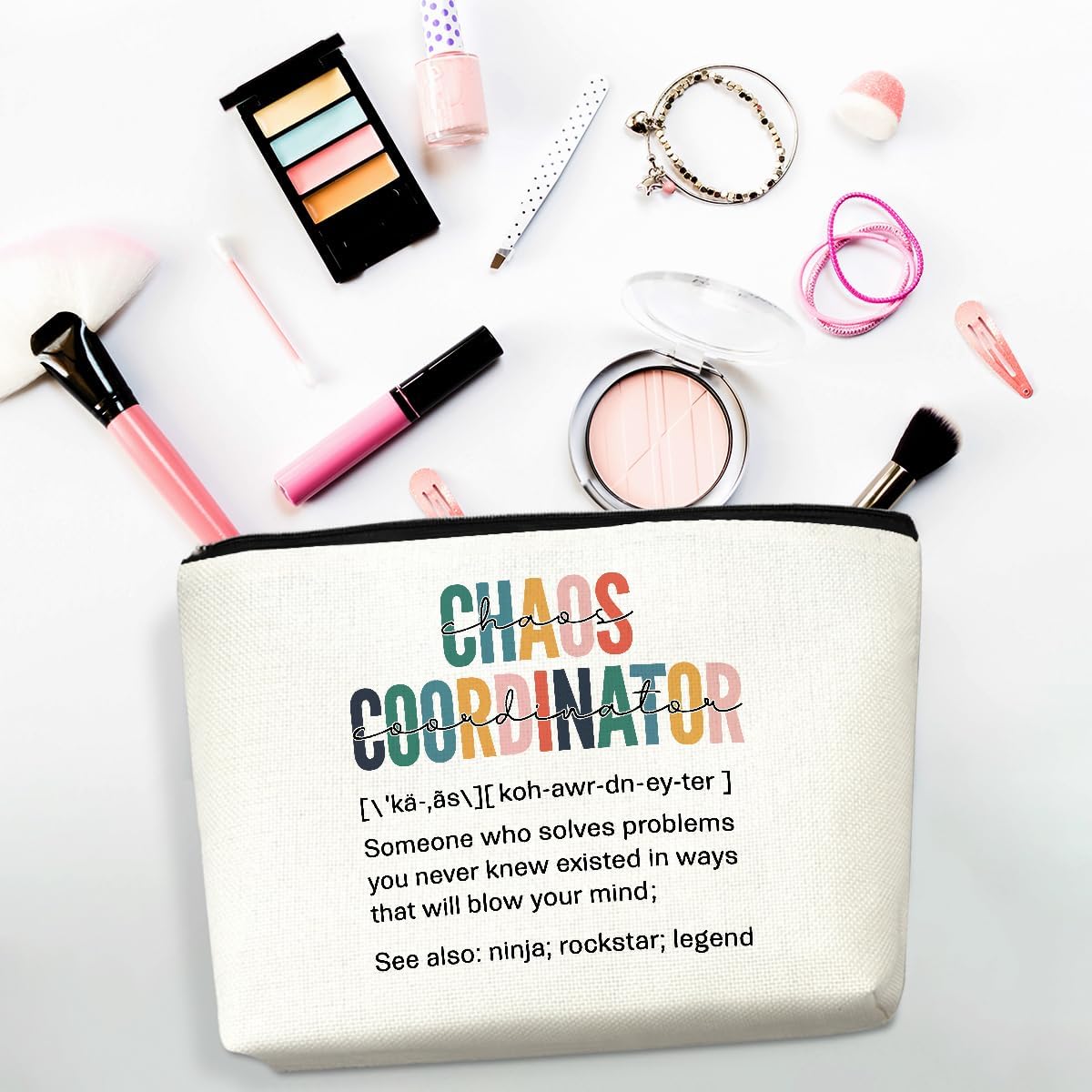 4PCS Chaos Coordinator Makeup Bag Chaos Coordinator Gifts for Women Cosmetic Bag, Thank You Supervisor Gifts for Women Moms Manager Coworkers Retirement Boss Gift, Zipper Pouch Travel Toiletry Bags