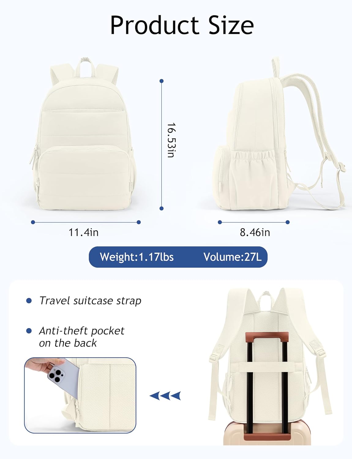Travel Backpack for Women, 15.6 Inch College Laptop Backpack, Water Resistant Work Backpacks, Cute Quilted Bookbag