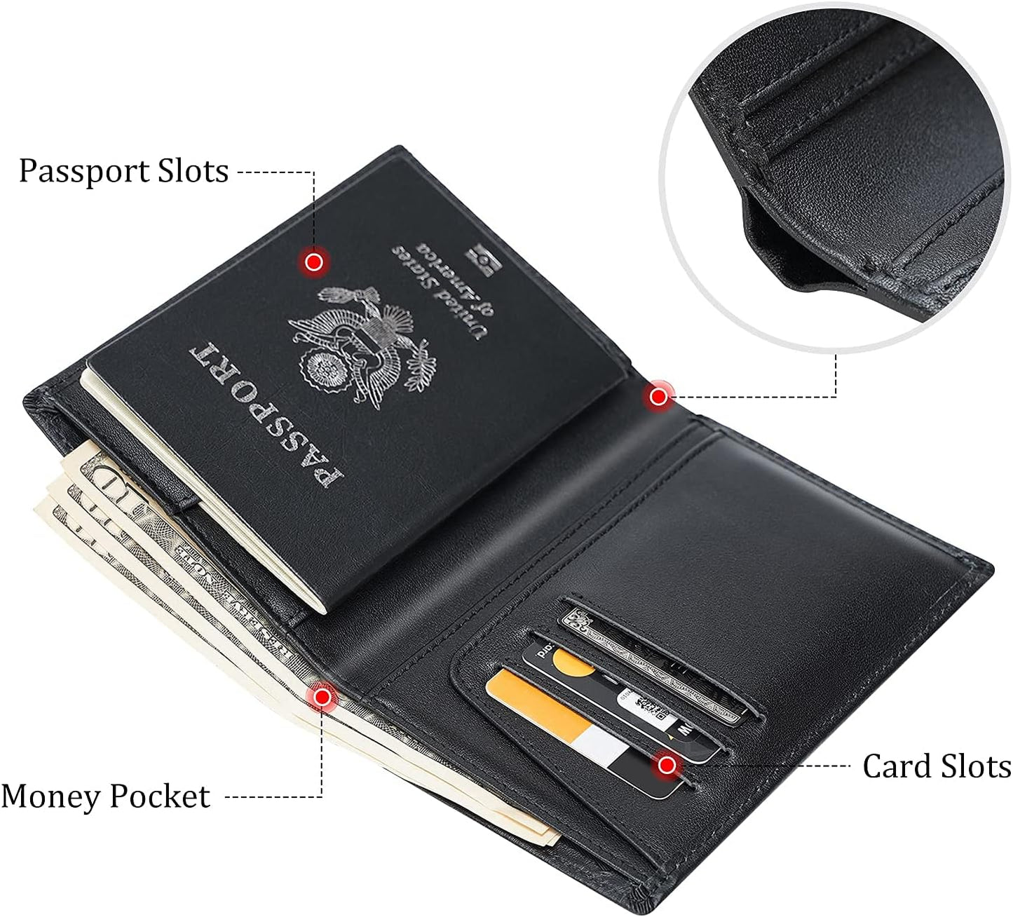 Polare Functional RFID Blocking Leather Passport Holder Travel Bifold Wallet For Men
