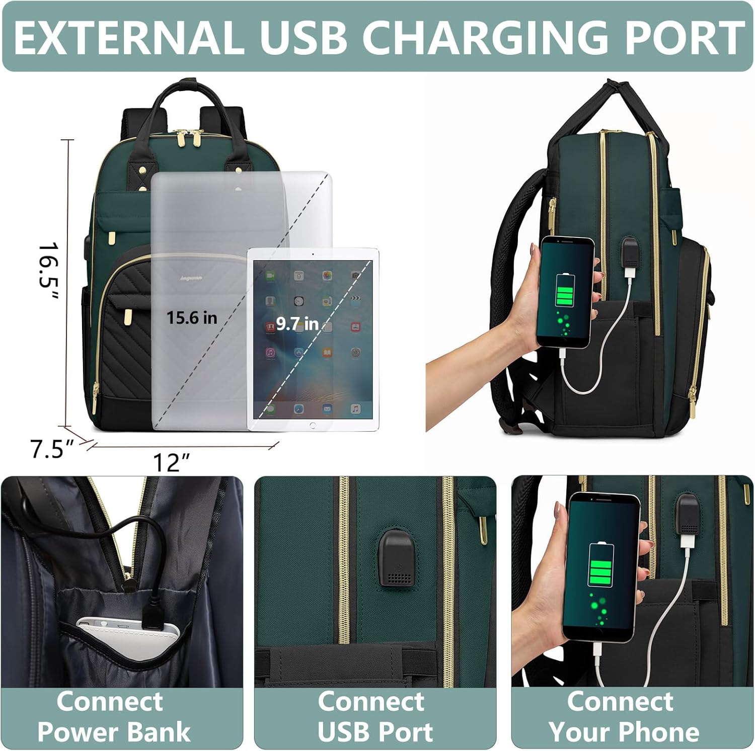 Laptop Backpack for Women Work Bag - 15.6 inch Travel Backpack with USB Charger College Bookbag