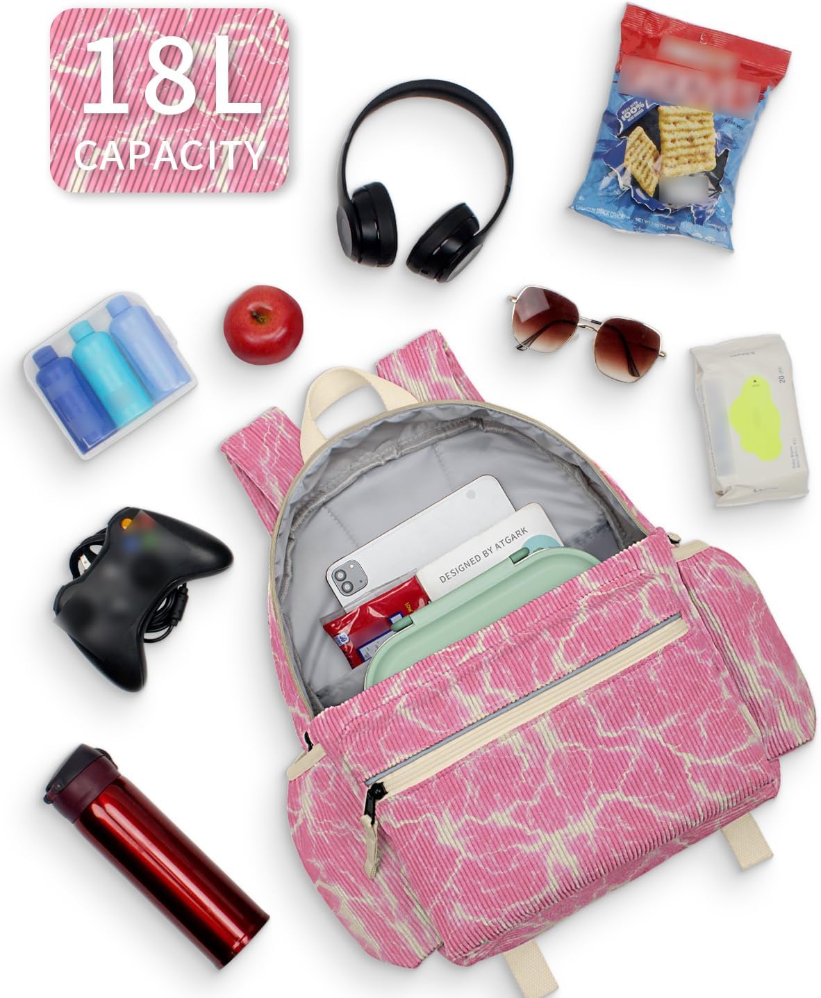 Corduroy Kids Backpack for Girls 6-10: Girls Backpacks for Elementary Kindergarten 15” H Fit Folder