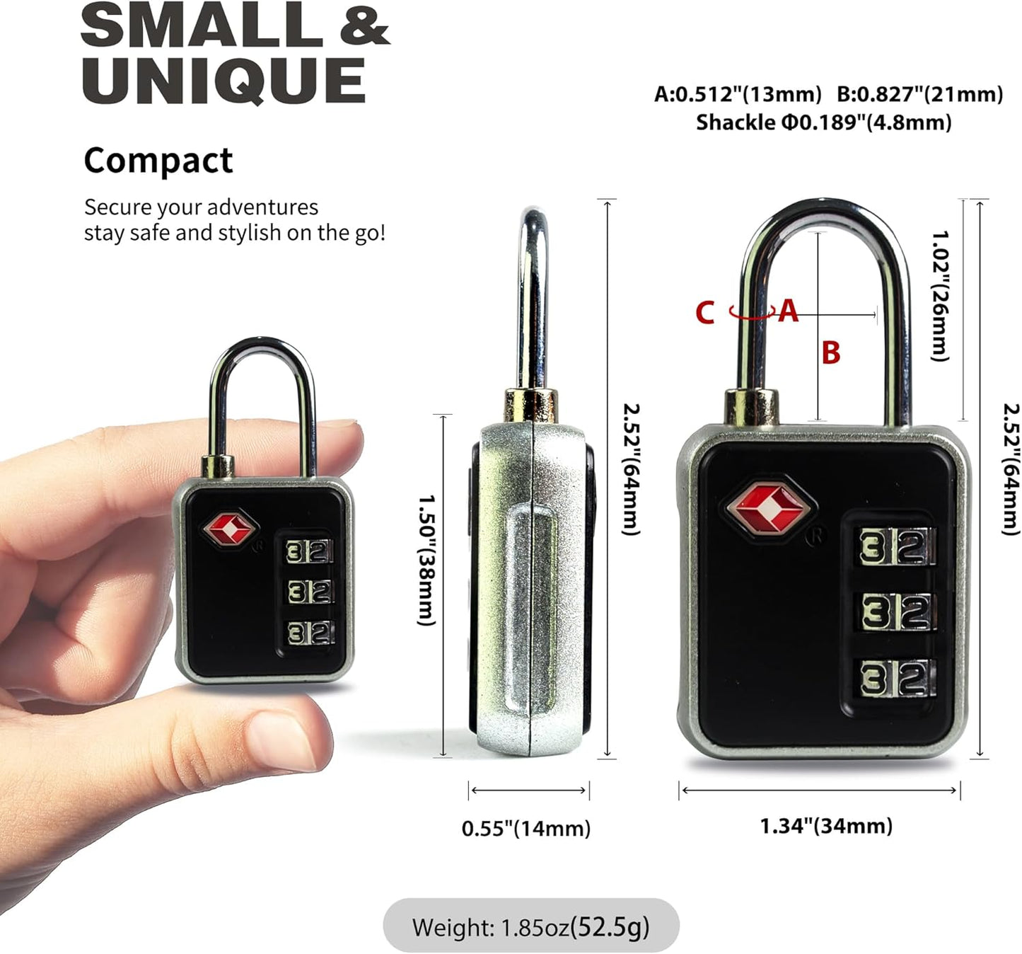 Suitcase Locks TSA Approved, Small Combination Padlock for Locker, Mini Combo Padlock, TSA Locks for Luggage, Gym Locker, Backpack Zipper, Gun Case, Ammo Can, Storage Box, Toolbox Outdoor