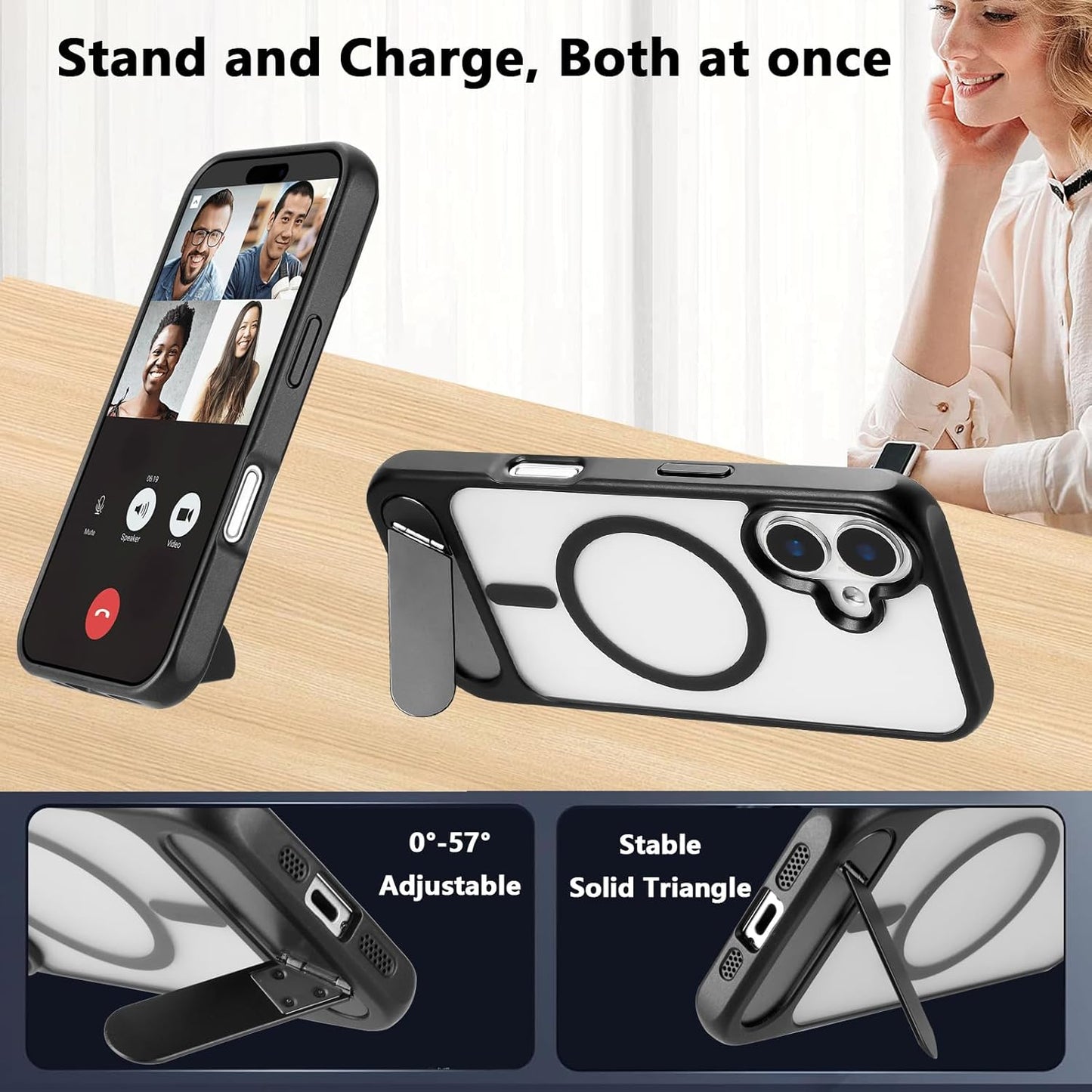 Tikoo Strong Magnetic for iPhone 16 Case with Magsafe and Built-in Invisible Kickstand Slim Translucent Matte Military Grade Protective Phone Case for iPhone 16 6.1”