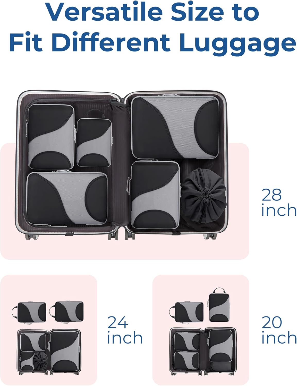 BAGSMART Compression Packing Cubes - 6 Set Travel Packing Cubes for Suitcases, Compression Suitcase