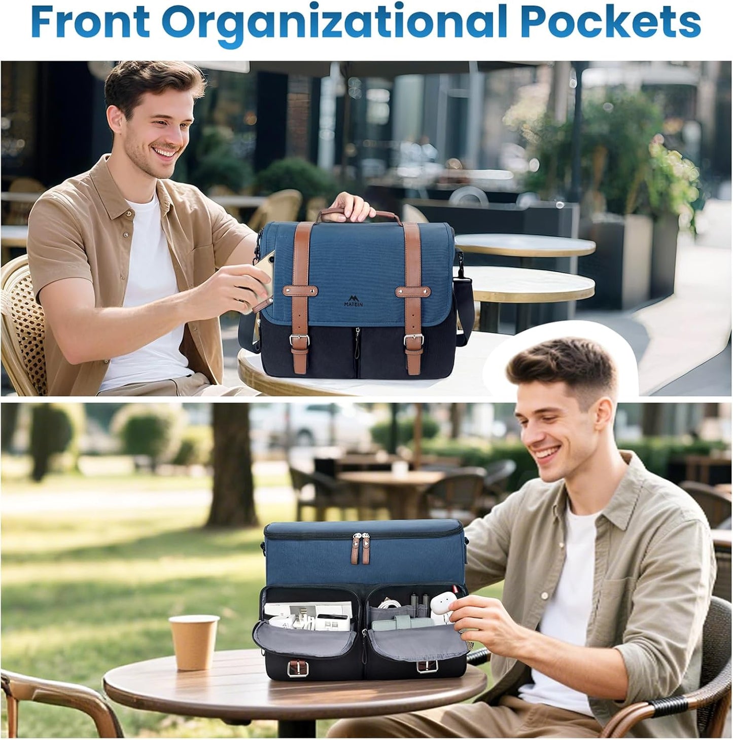 MATEIN Messenger Bag for School with USB Charging Port, Large Crossbody Satchel 15.6 inch Student College Laptop Bags with Shoulder Strap, Water Resistant Work Computer Briefcase for Office Commuting