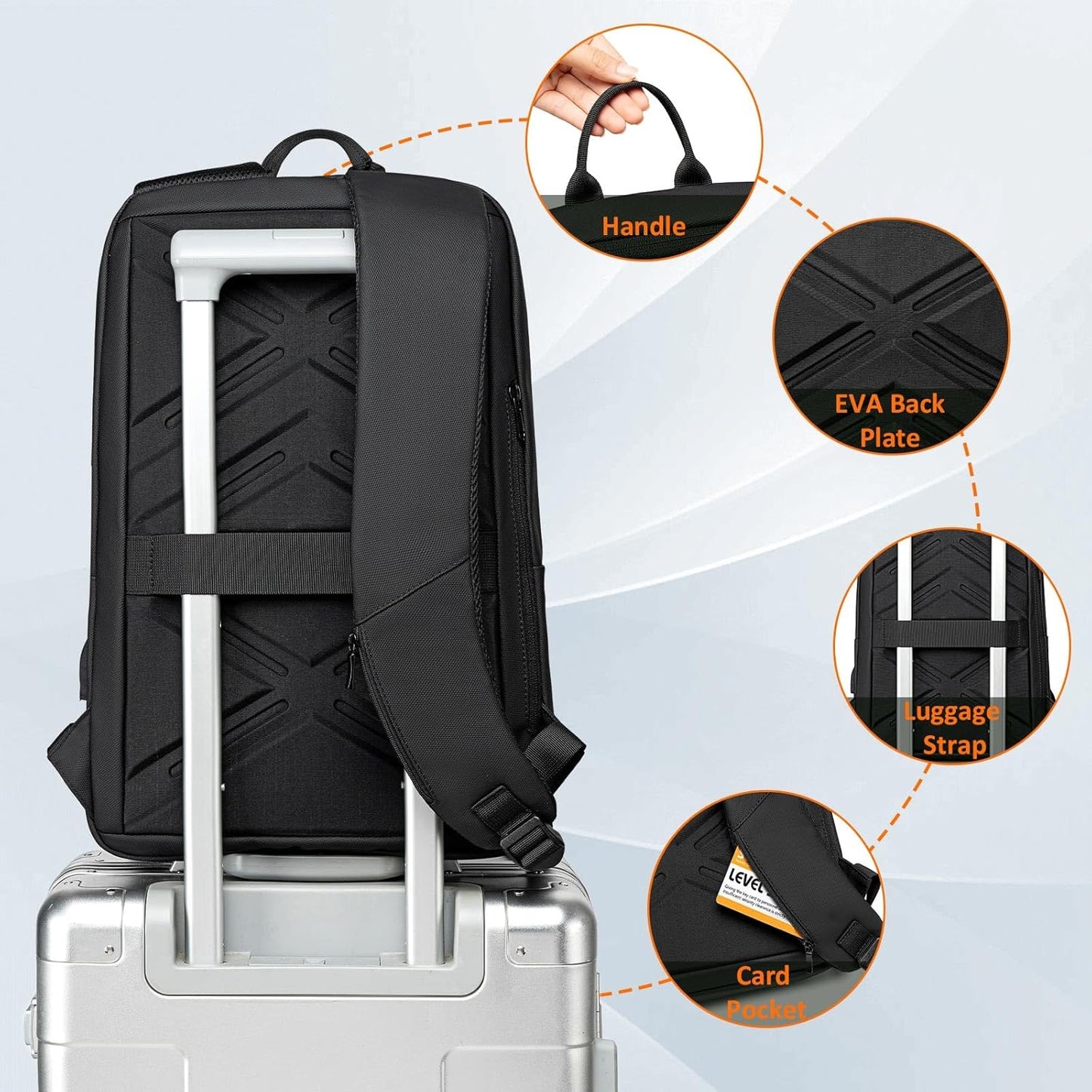 FENRUIEN Slim Laptop Backpack for Men, Water Resistant Light Weight Backpack with USB Charging Port, Black Laptop Bag 15.6 Inch