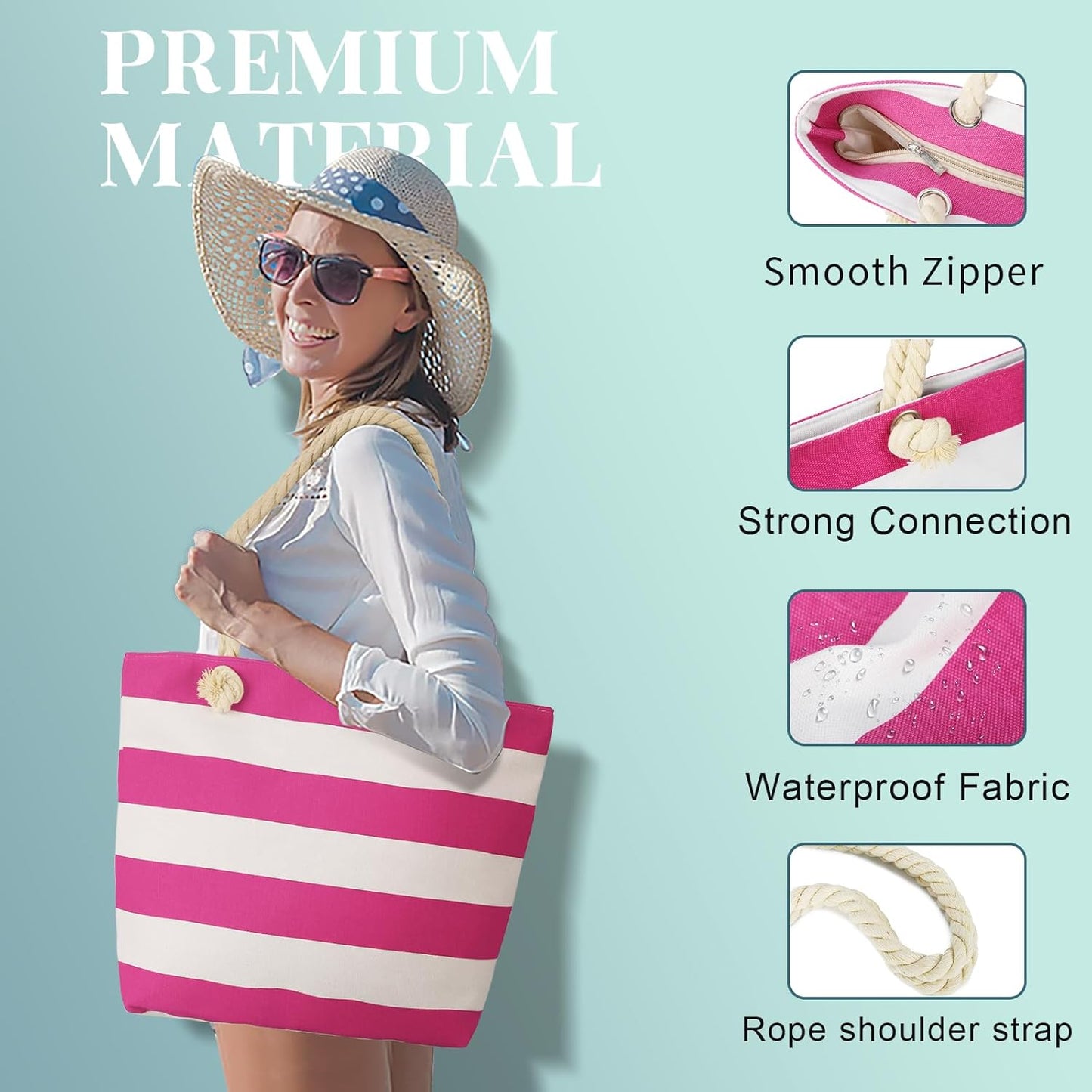 LAVTUG Beach Bags for Women, Large Canvas Beach Tote Bag Waterproof Sandproof Beach Bags Swim Pool Bag Travel Essentials