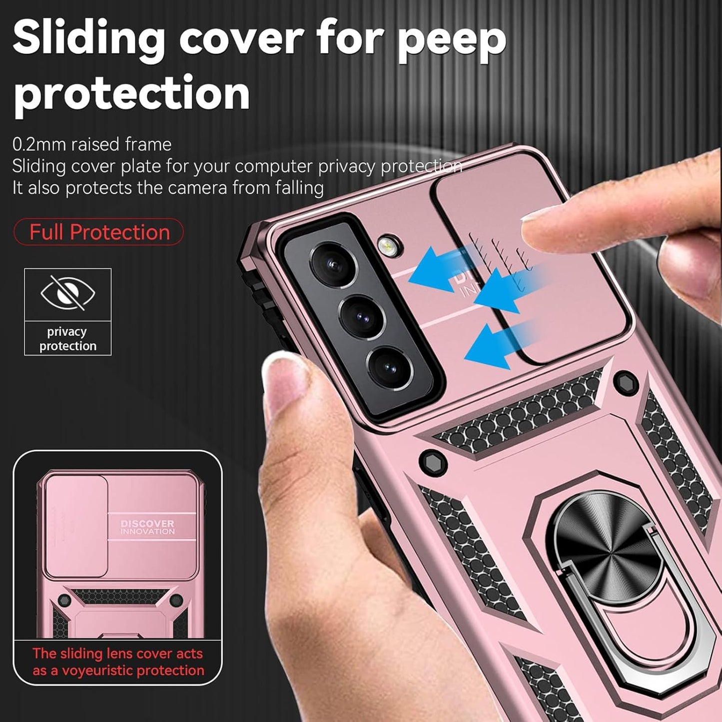 for Samsung S21 FE Case with Screen Protector: [Military Grade 20ft. Drop Tested] Ring Shockproof Protective Phone Case for -Samsung Galaxy S21 FE (Rose Gold)