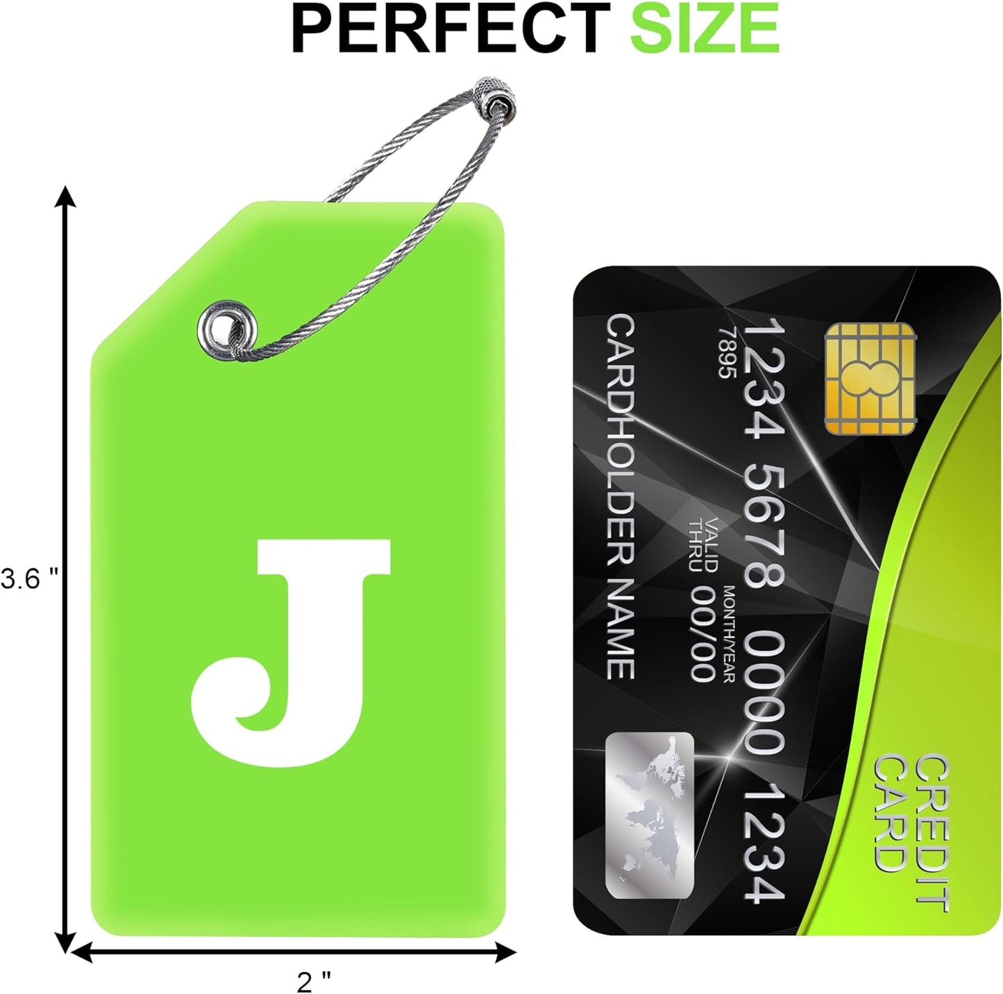 Gostwo 2 Pack Silicone Luggage Tags for Suitcases, 26 Initial Letter Baggage Labels Handbag School Bag Suitcase Instrument Tag with Stainless Steel Loop(Green)(Letter J)