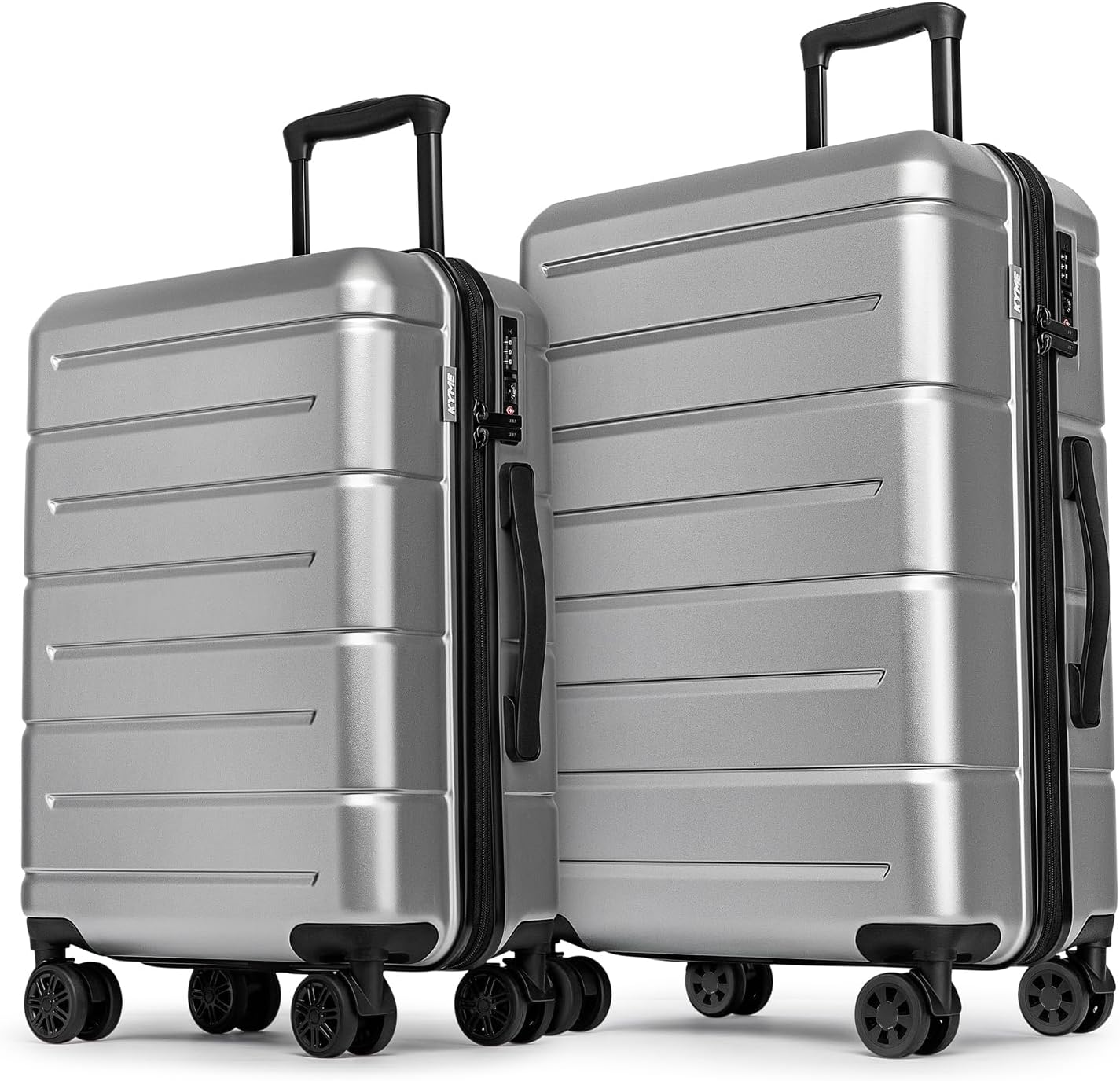 KYME Luggage Sets 2 Piece Hardshell 20"/24" Suitcases with Spinner Wheels Durable Suitcase Set with TSA Lock Lightweight Travel Luggage Set for Women Men Silver Grey