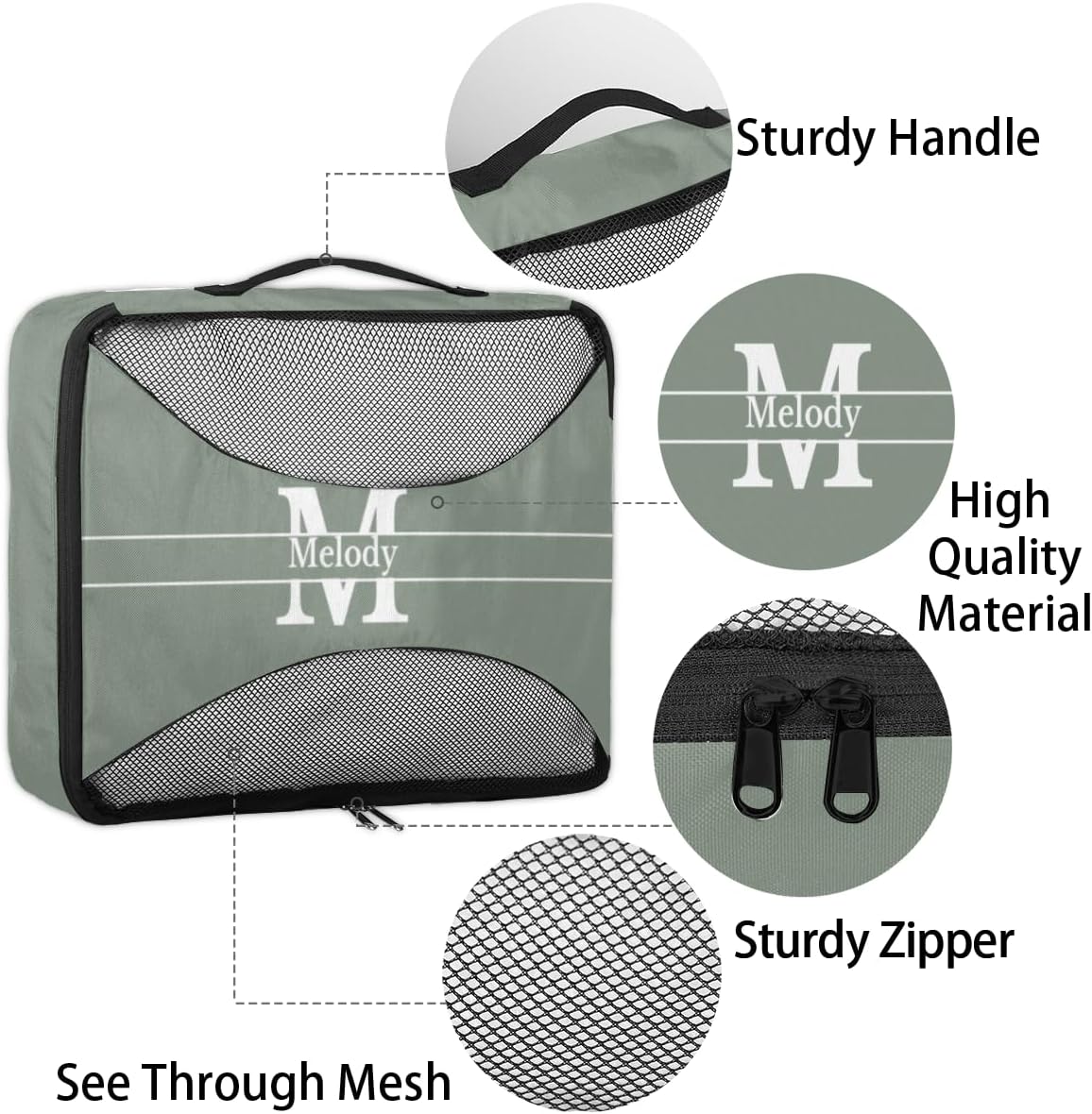 Custom Packing Cubes with Name, 4Pcs/Set Travel Luggage Packing Organizers Set for Women, Dark