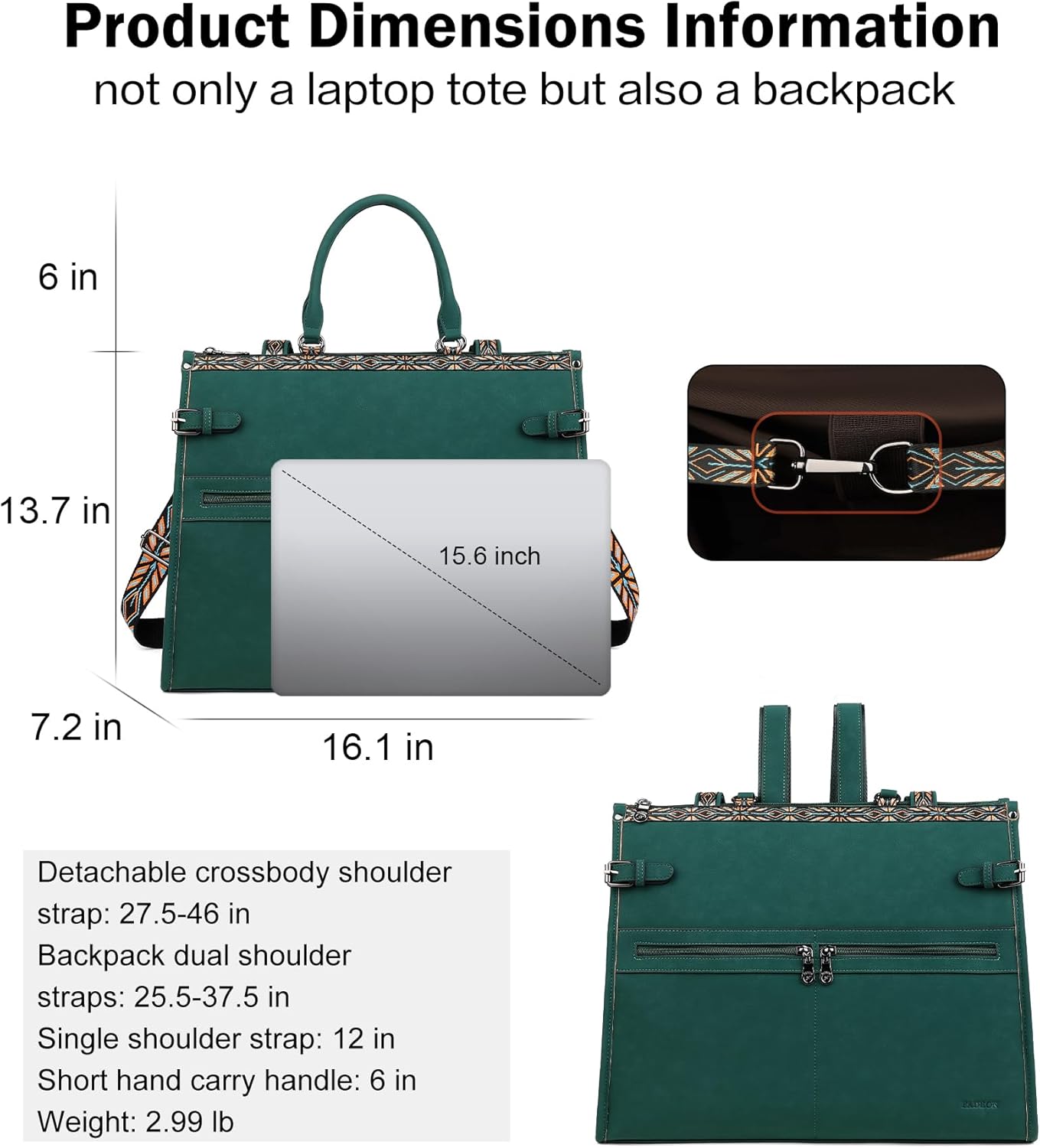 FADEON Laptop Bag for Women Designer PU Leather Large Tote Bags Backpack Purses with 15.6 Laptop Compartment Shoulder Handbag