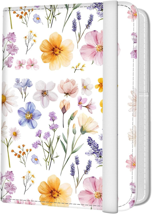 Passport Holder for Travel Essentials, Leather RFID Blocking Passport Wallet Cover Case, Cute Passport Book Holders for Women and Men Boho Colorful Flowers