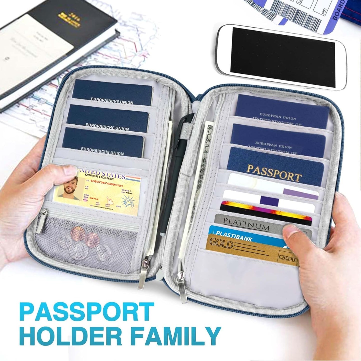 Passport Holder Family, Women Rfid Blocking Passport Wallet, Travel Essentials Premium Wallets, Waterproof Passport Holders Bag for Men Traveling, Travel Document Organizer Credit Cards Case