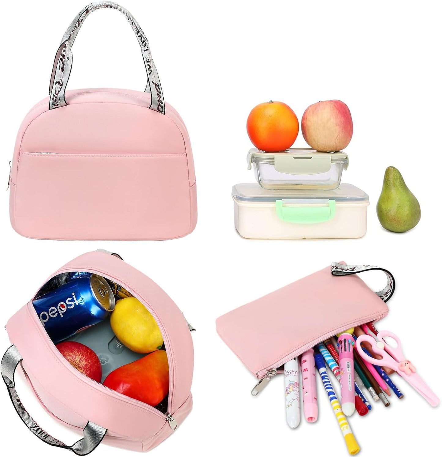 School Backpacks for Girls Backpack with Lunch Box Cute Kids Backpack for School Girls Teens Bookbag Set (Pink)