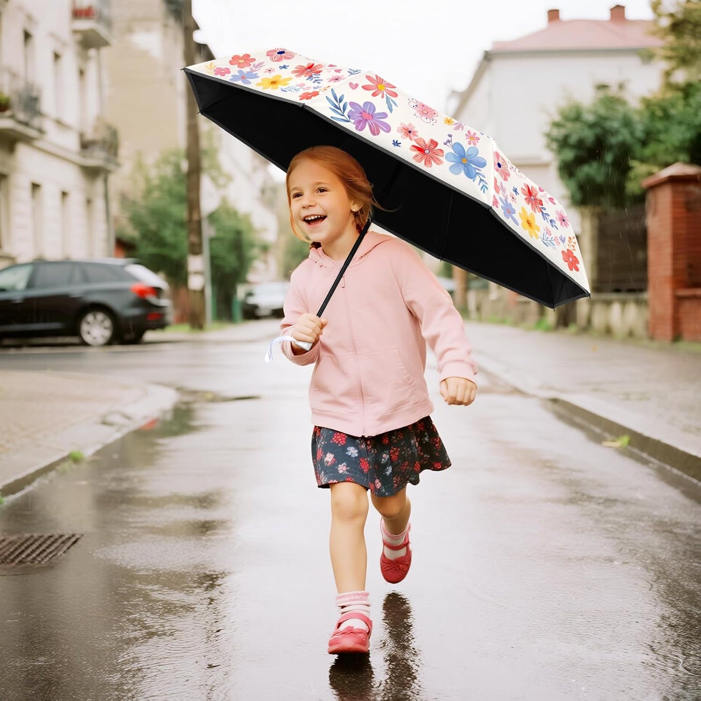 Kids Folding Umbrella Toddler Umbrella with UV Protection Portable Auto Open/Close Anti-rebound Safe Design Windproof, Compact, Lightweight Cute Umbrella for Girls & Boy