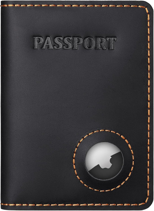 Real Leather Wallet Passport Vaccine Holder Combo Travel Organizer (Black)