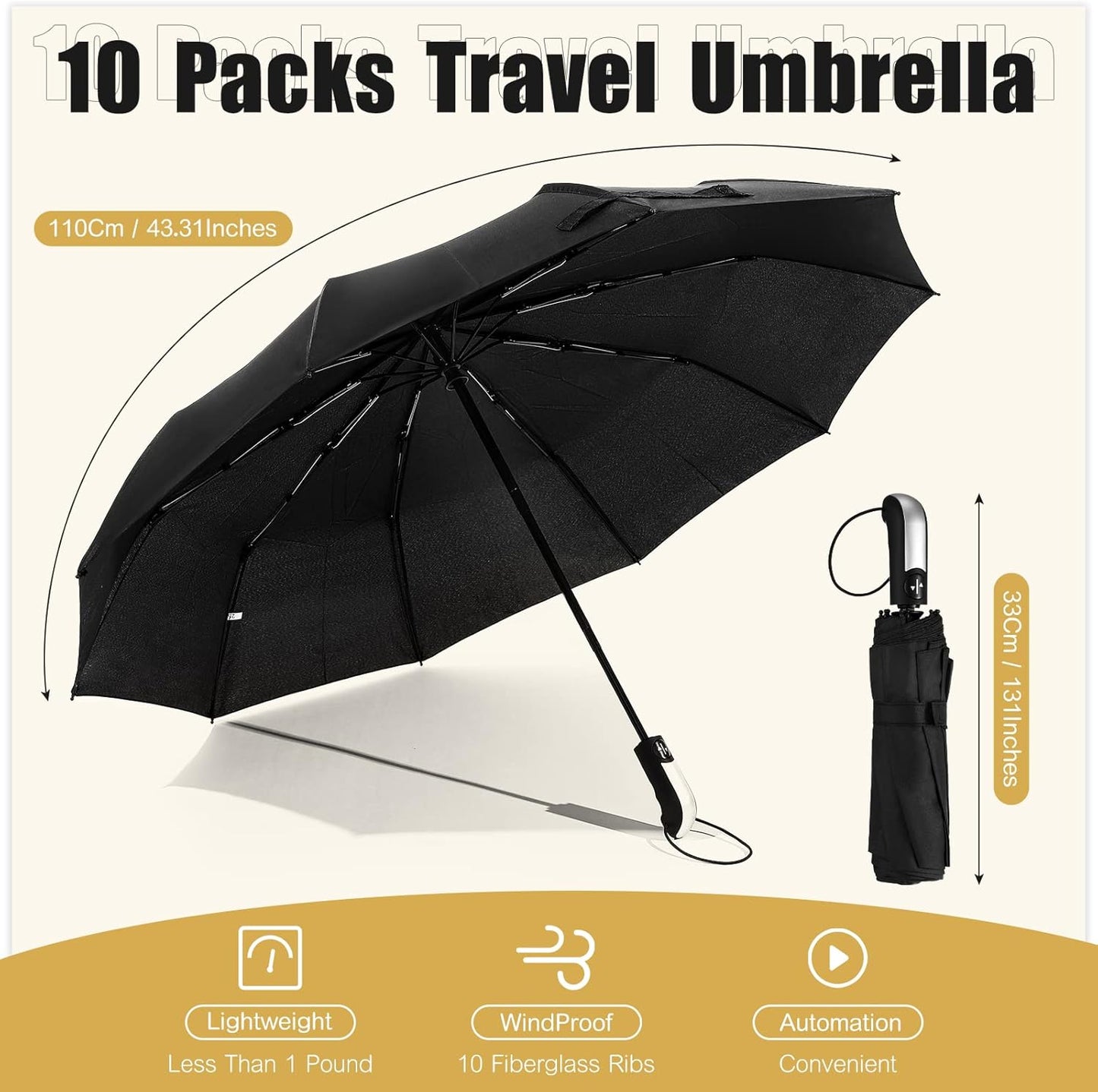 LEIFIDE 10 Pack Collapsible Wedding Umbrellas Bulk Compact Set Windproof Travel Rain Umbrellas Folding and Portable Automatic Open Close for 1-2 People, Men and Women, Guests