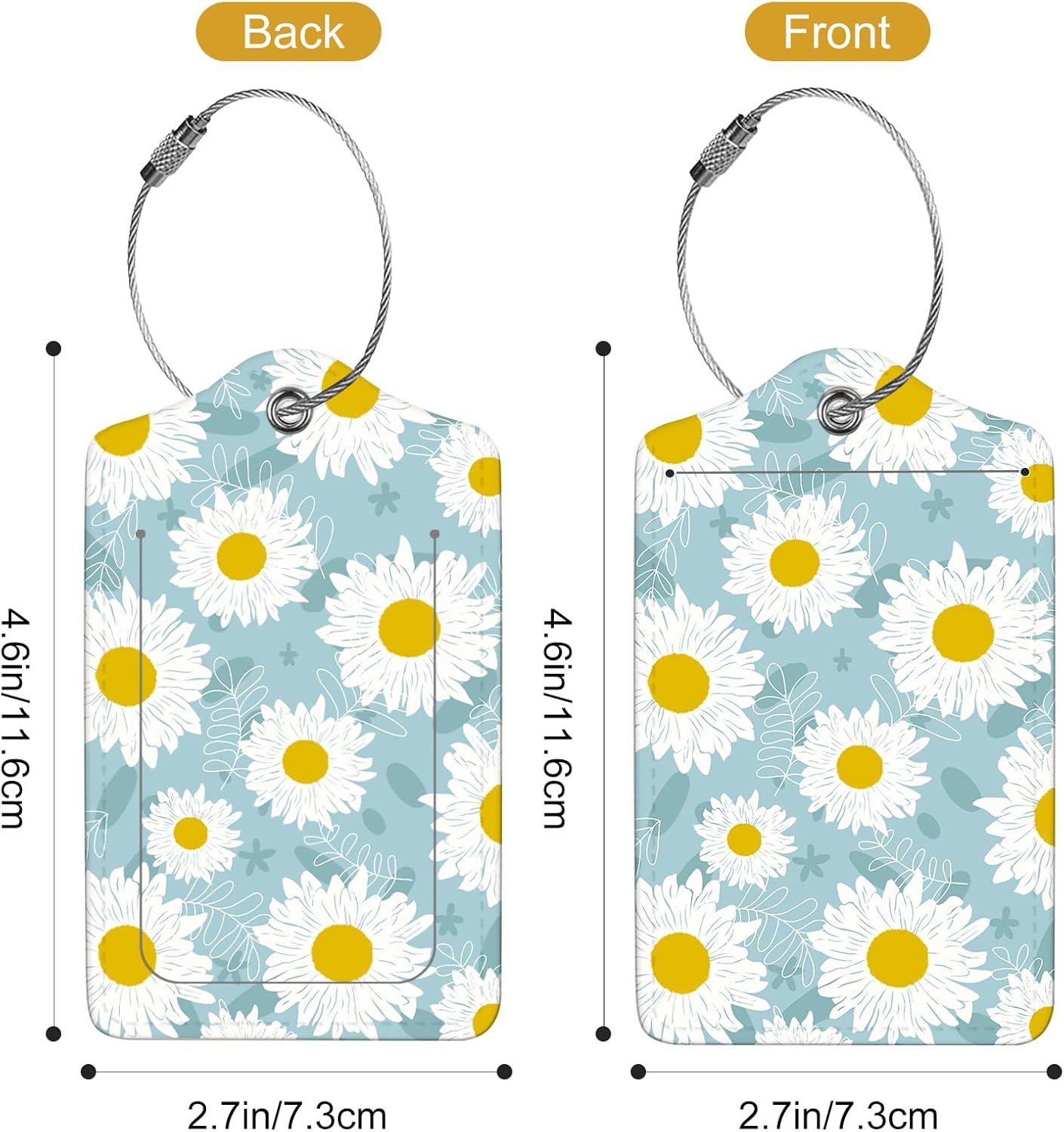 2Pack Luggage Tags for Suitcases, Cute Unique Pu Leather Cruise Luggage Tag with Privacy Cover ID Label Address Card and Metal Ring Suitable for Women Men Kids Travel Bag White Sunflower Flower