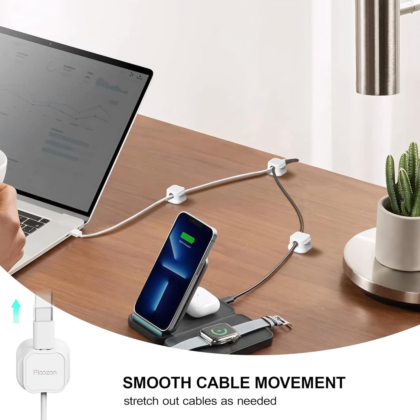 Picozon 12 Pack Magnetic Cable Clip Organizer Cord Holder, Picozon Adhesive Cable Management, Wire Phone USB Charger Cable Holder Keeper Organizer for Car, Office Home Desktop, Wall, Night Table