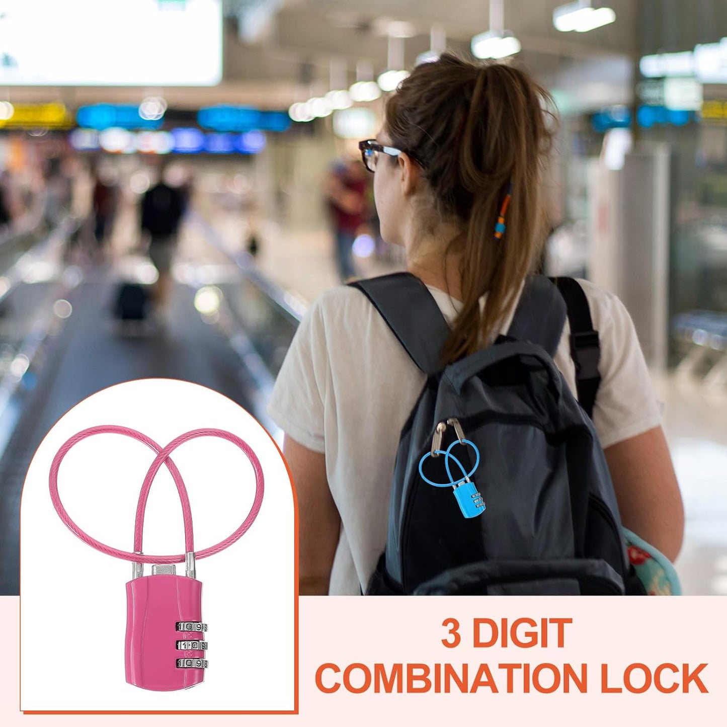 MECCANIXITY 2 Pcs Luggage Travel Lock, 3 Digit Cable Combination Lock 1-3/16" Width Body with 12"