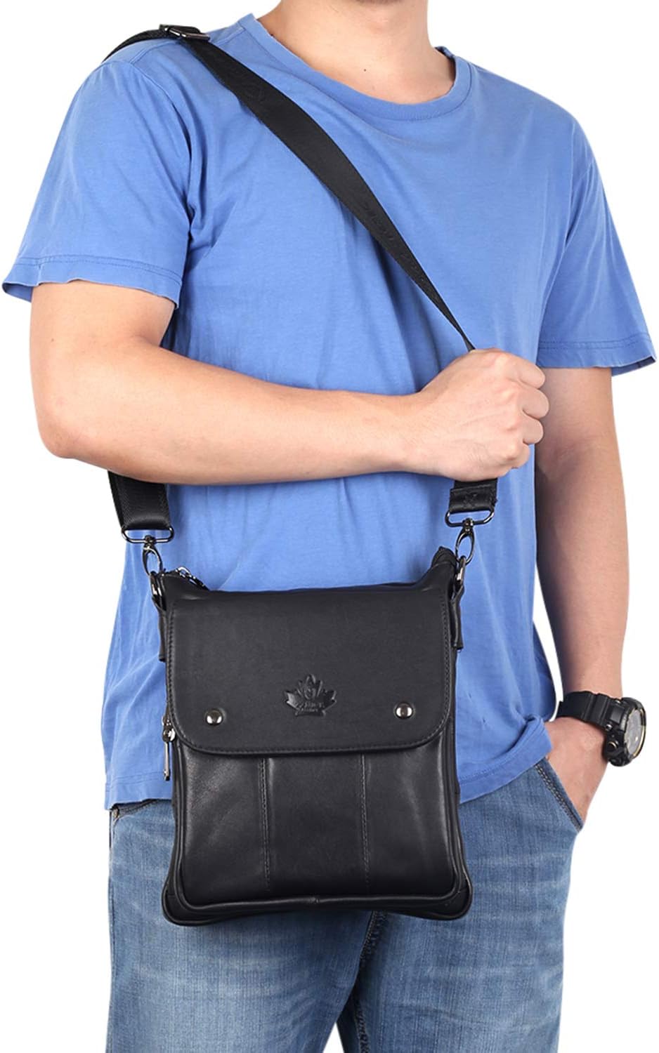 Genuine Leather Messenger Bag, Sling Bag Crossbody Shoulder Bags for Travel Work Business