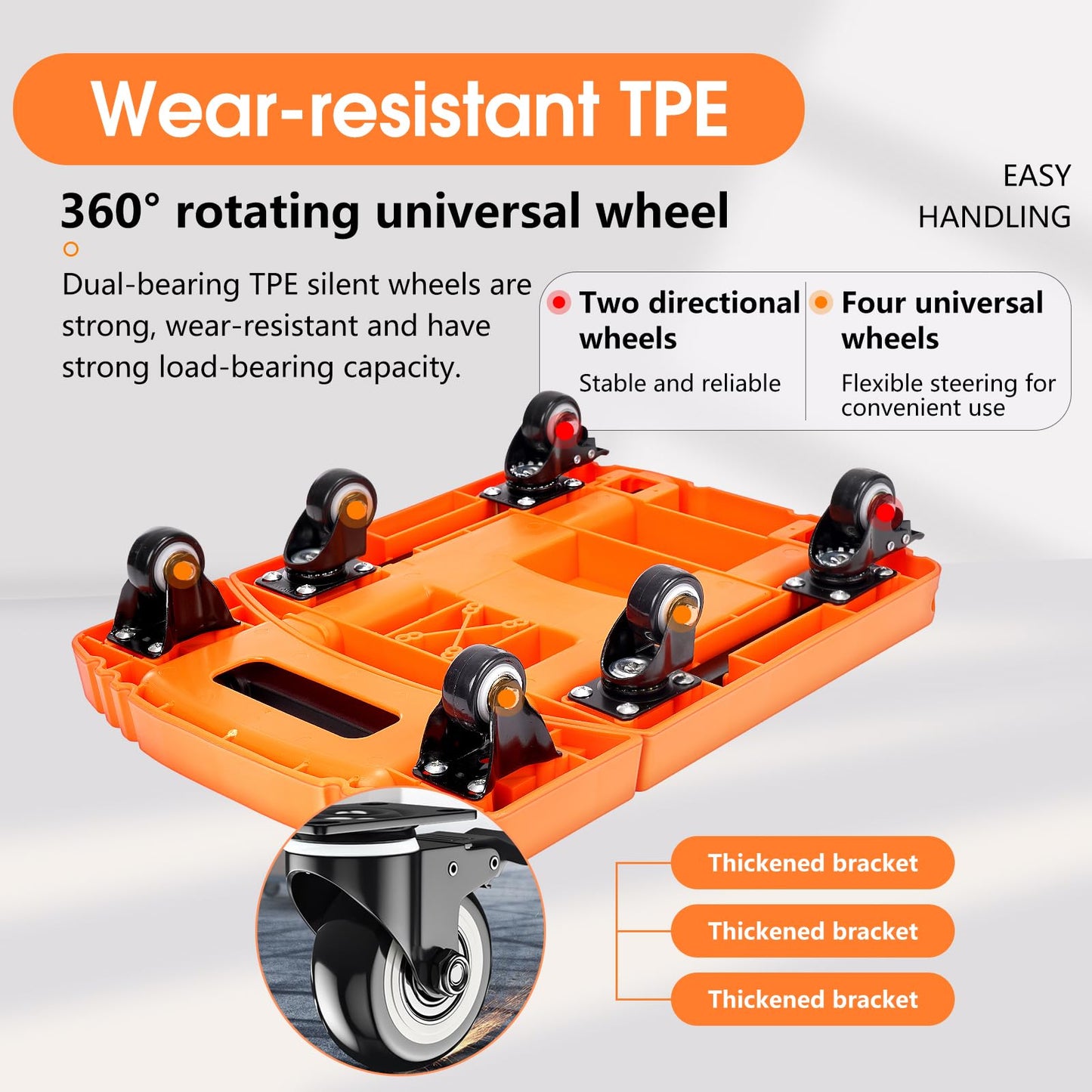 Voipvvii Folding Hand Truck500lbs, Portable Heavy Duty Dolly Cart, 6 Wheels Collapsible Luggage
