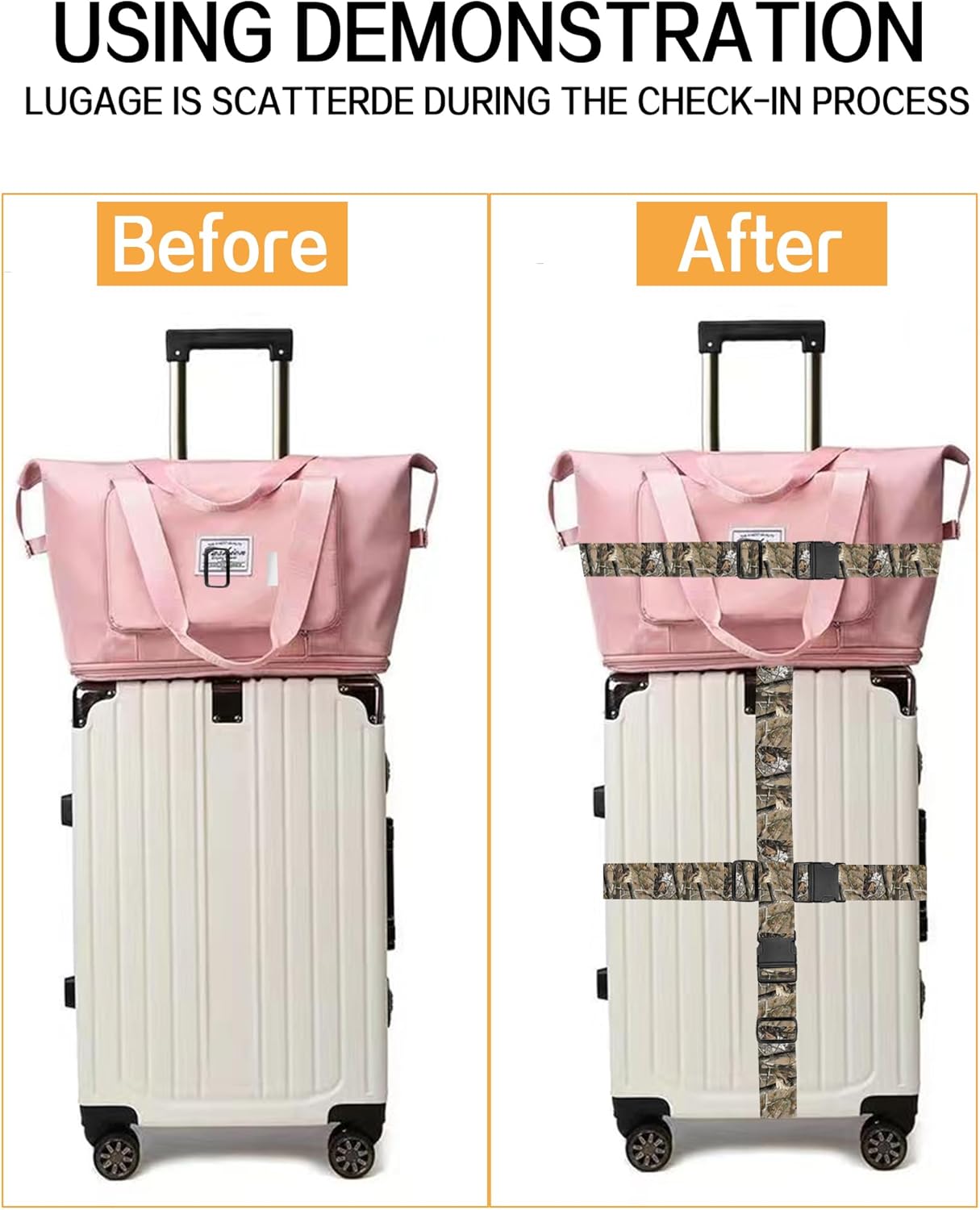 Luggage Straps for Suitcases, Adjustable Travel Belt, Durable Wide Luggage Strap, Cute Suitcase Strap Identifiers with Buckle, Bag Straps for Luggage, Retro Tree Pattern