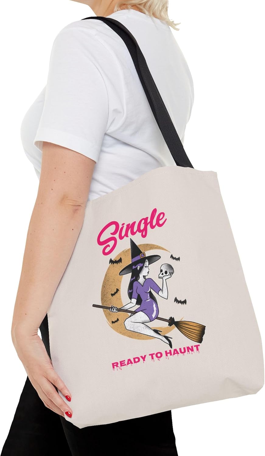 Halloween Tote Bag for Singles, Single and Ready to Haunt, Witchy Tote, Spooky Gift Bag, Fall Vibes, Breakup Gift for her