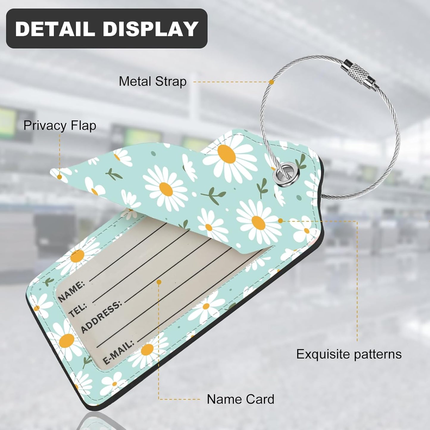 2Pack Luggage Tags for Suitcases, Cute Unique Pu Leather Cruise Luggage Tag with Privacy Cover ID Label Address Card and Metal Ring Suitable for Women Men Kids Travel Bag Little White Daisies